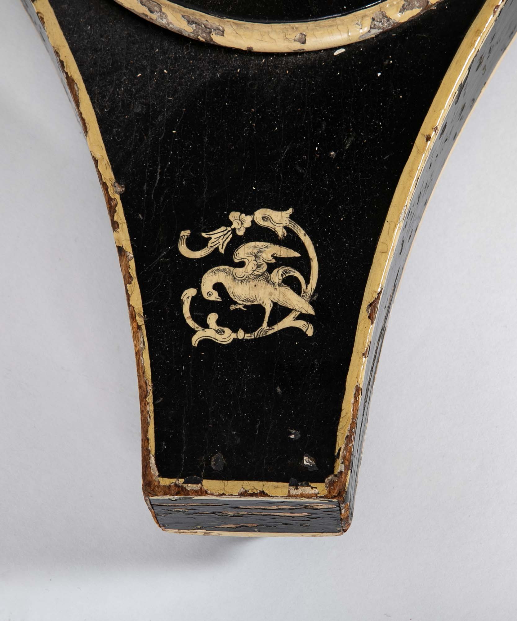 Early 19th Century English Black Lacquered Penwork Decorated Table