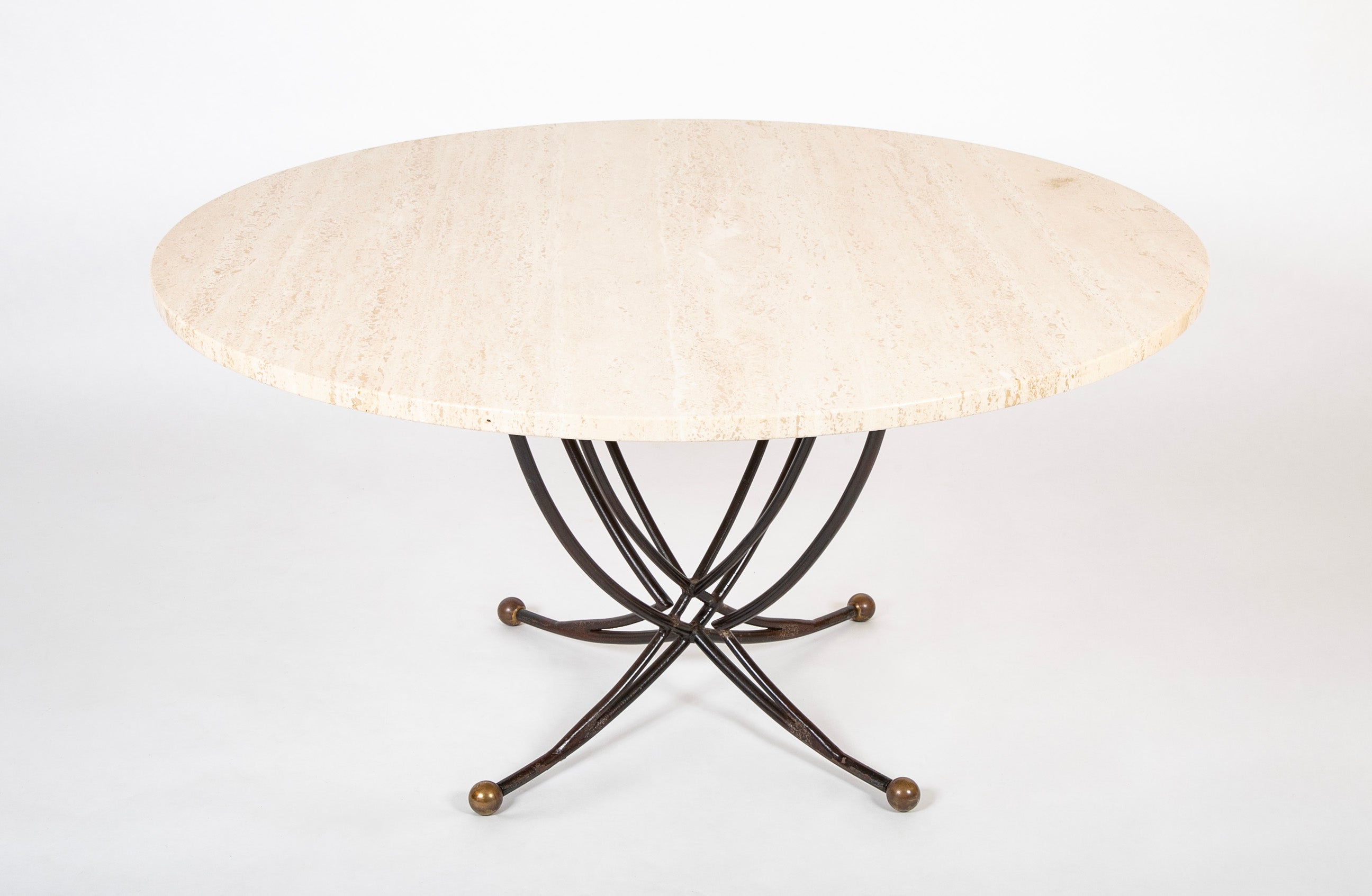 A French Round Marble Top Dining Table on Iron Base