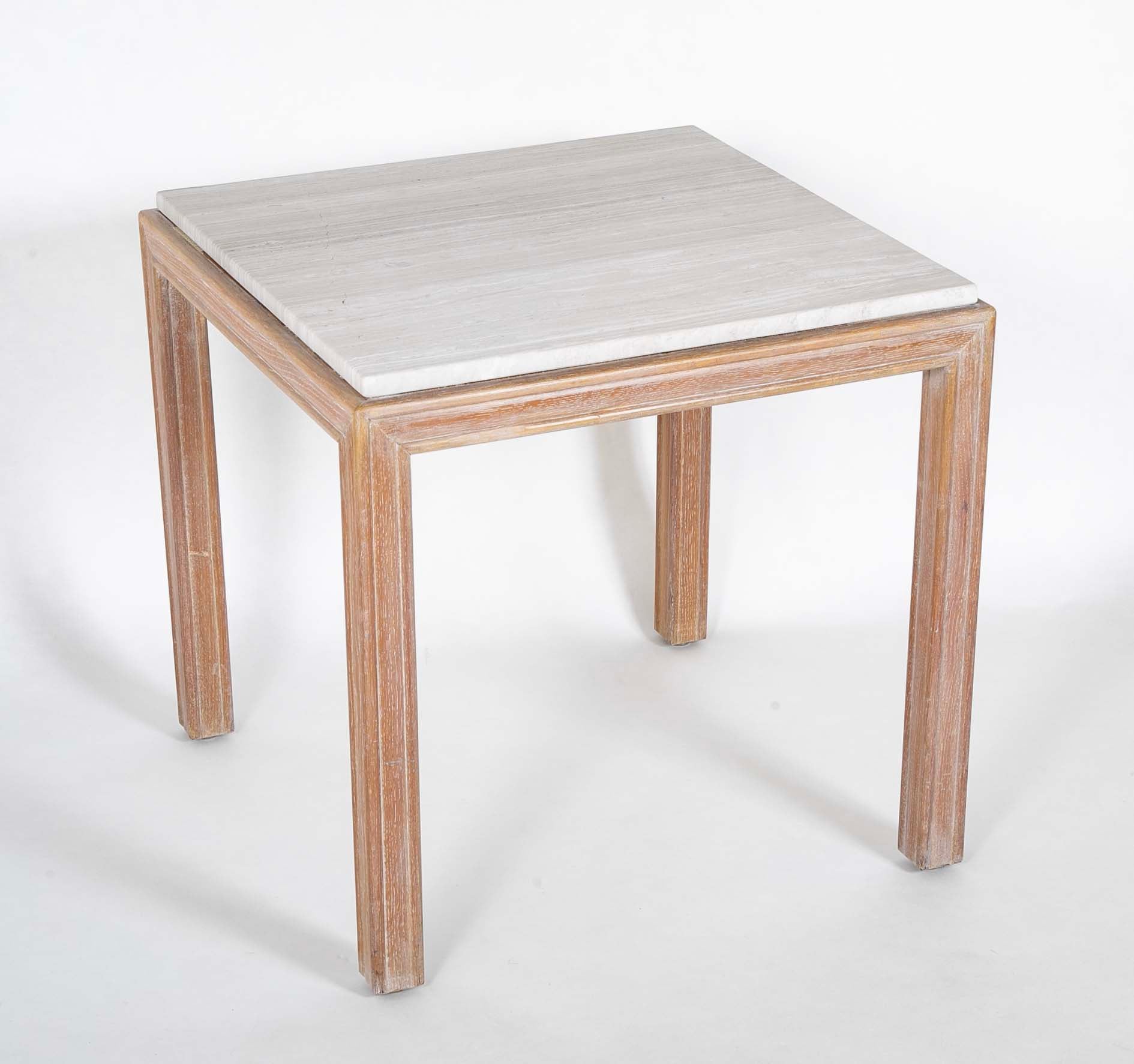 A French Travertine Top Cerused Oak Side Table