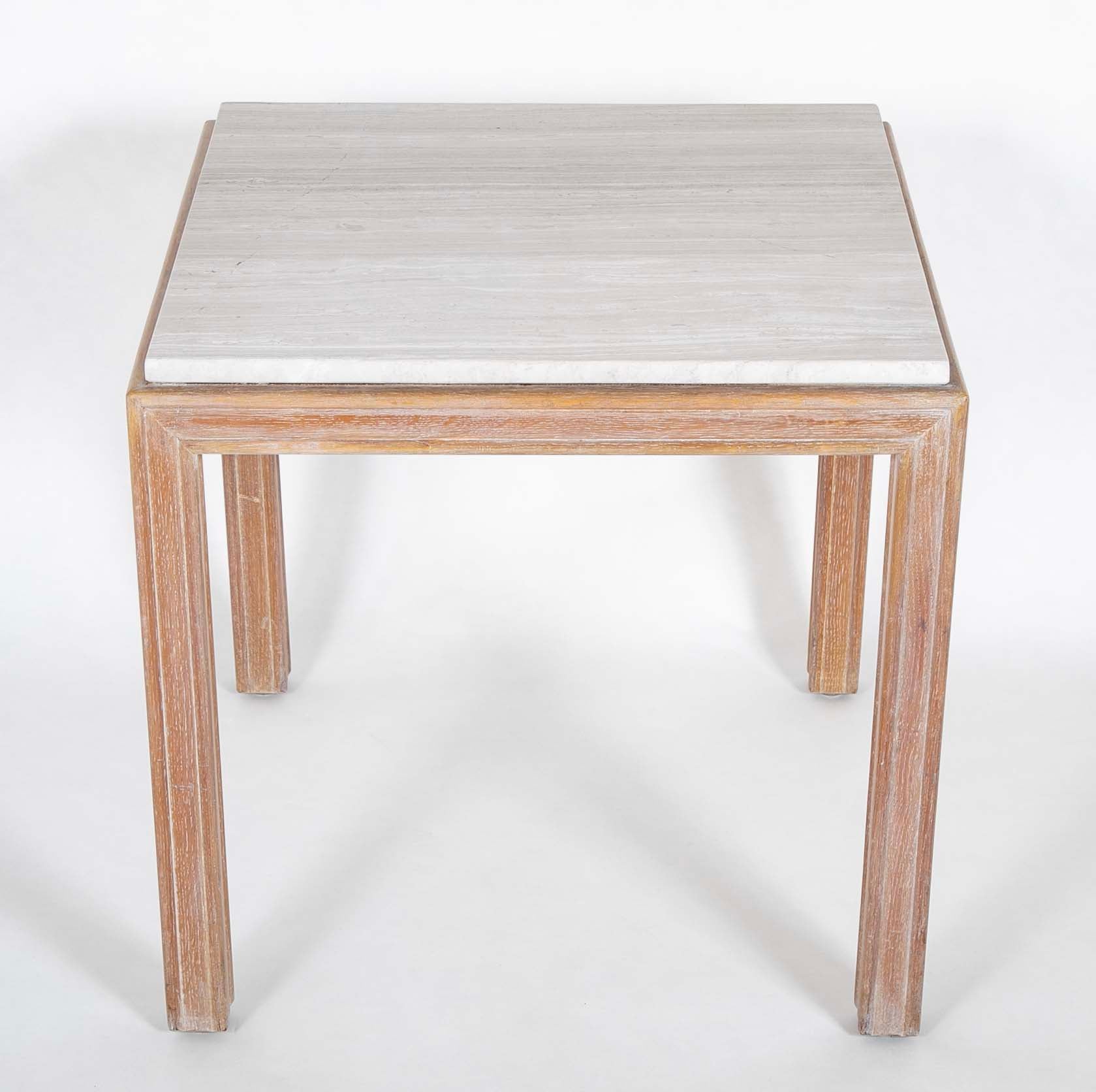 A French Travertine Top Cerused Oak Side Table