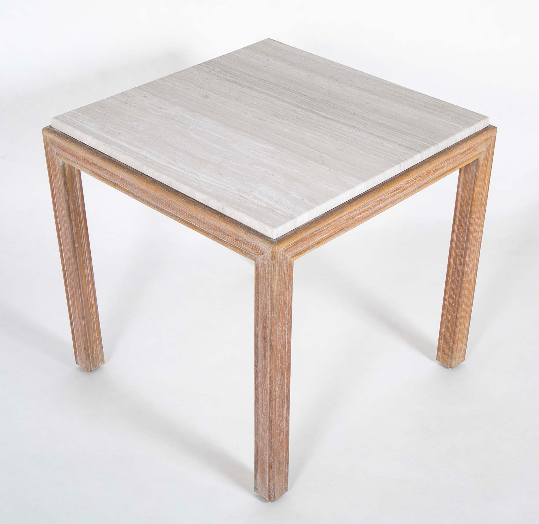 A French Travertine Top Cerused Oak Side Table