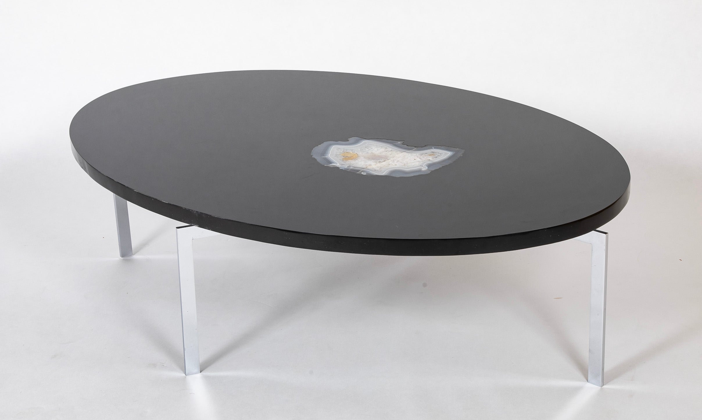 Philippe Barbier Oval Black Resin Coffee Table with Agate Insert