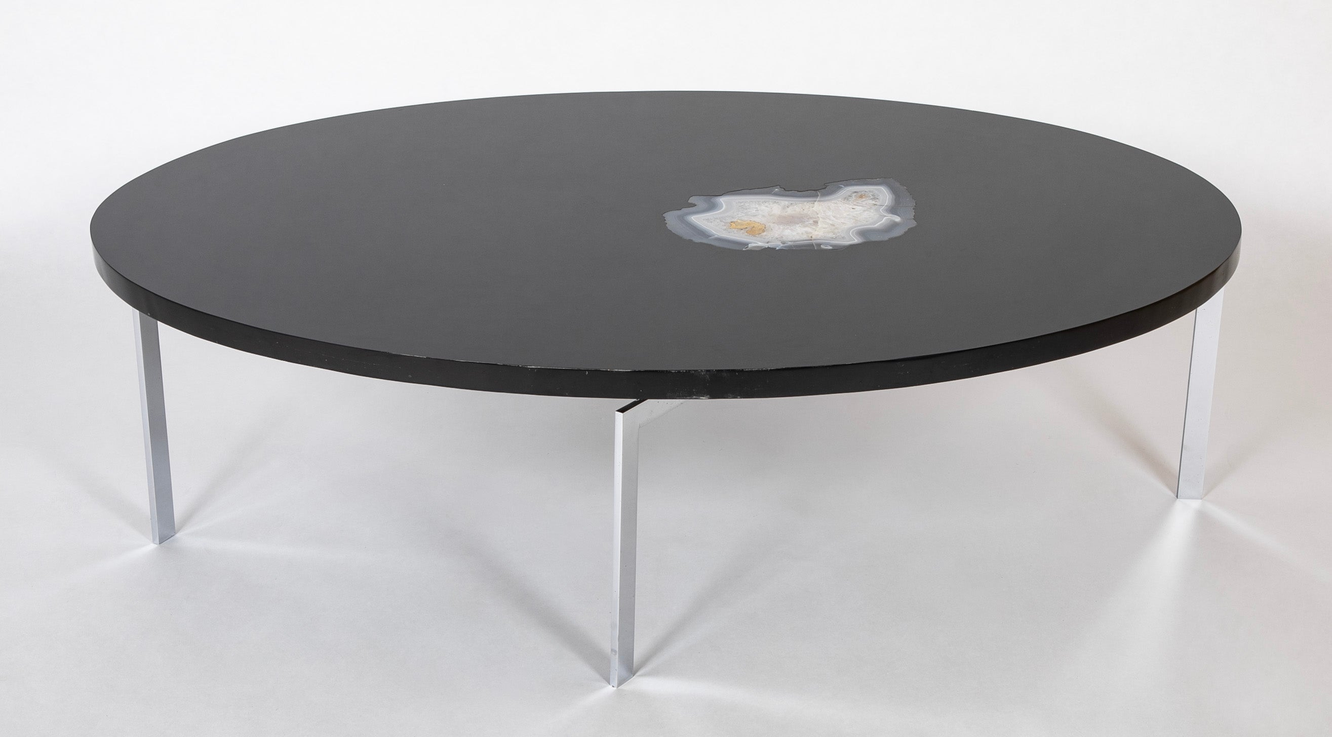 Philippe Barbier Oval Black Resin Coffee Table with Agate Insert