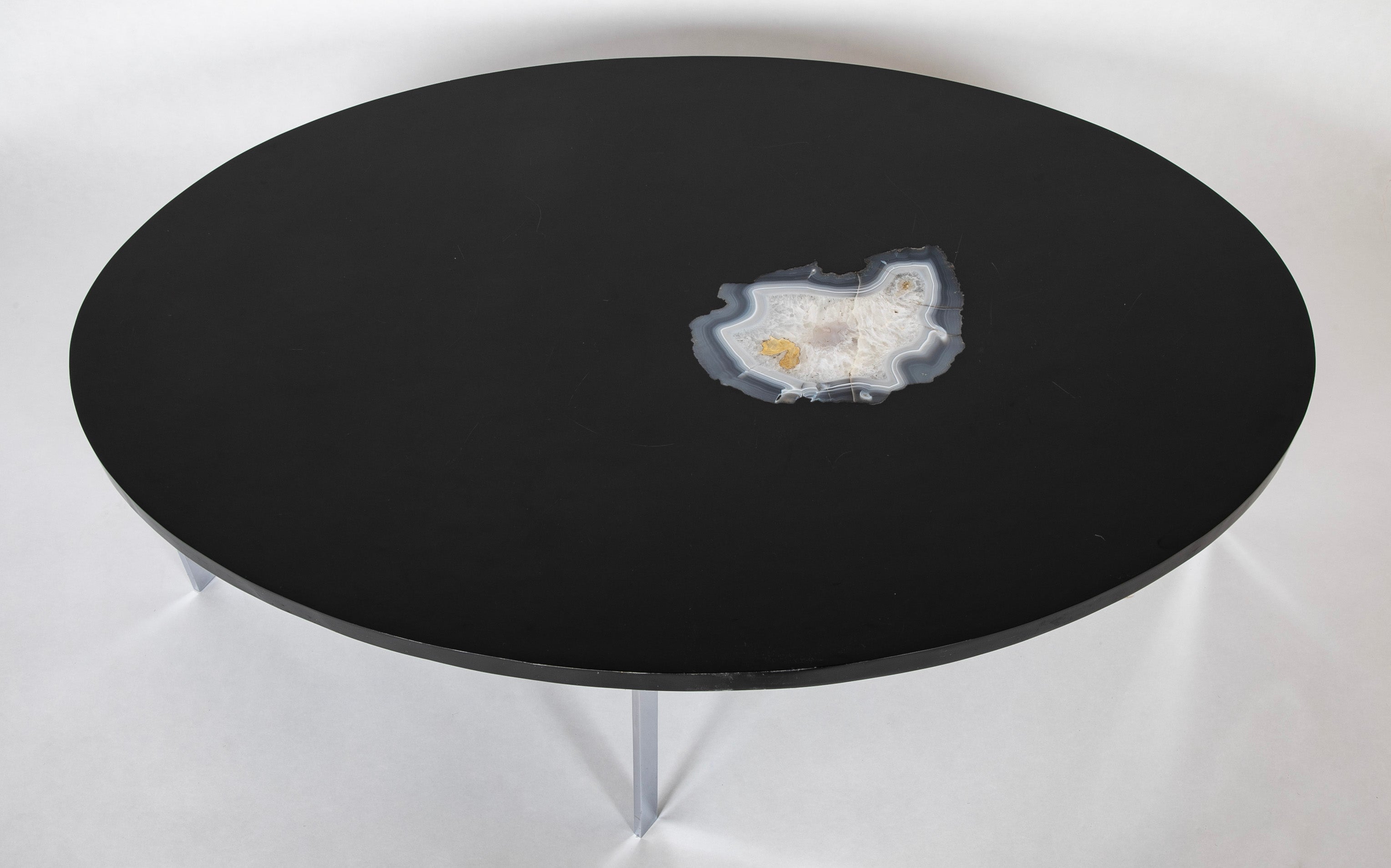 Philippe Barbier Oval Black Resin Coffee Table with Agate Insert