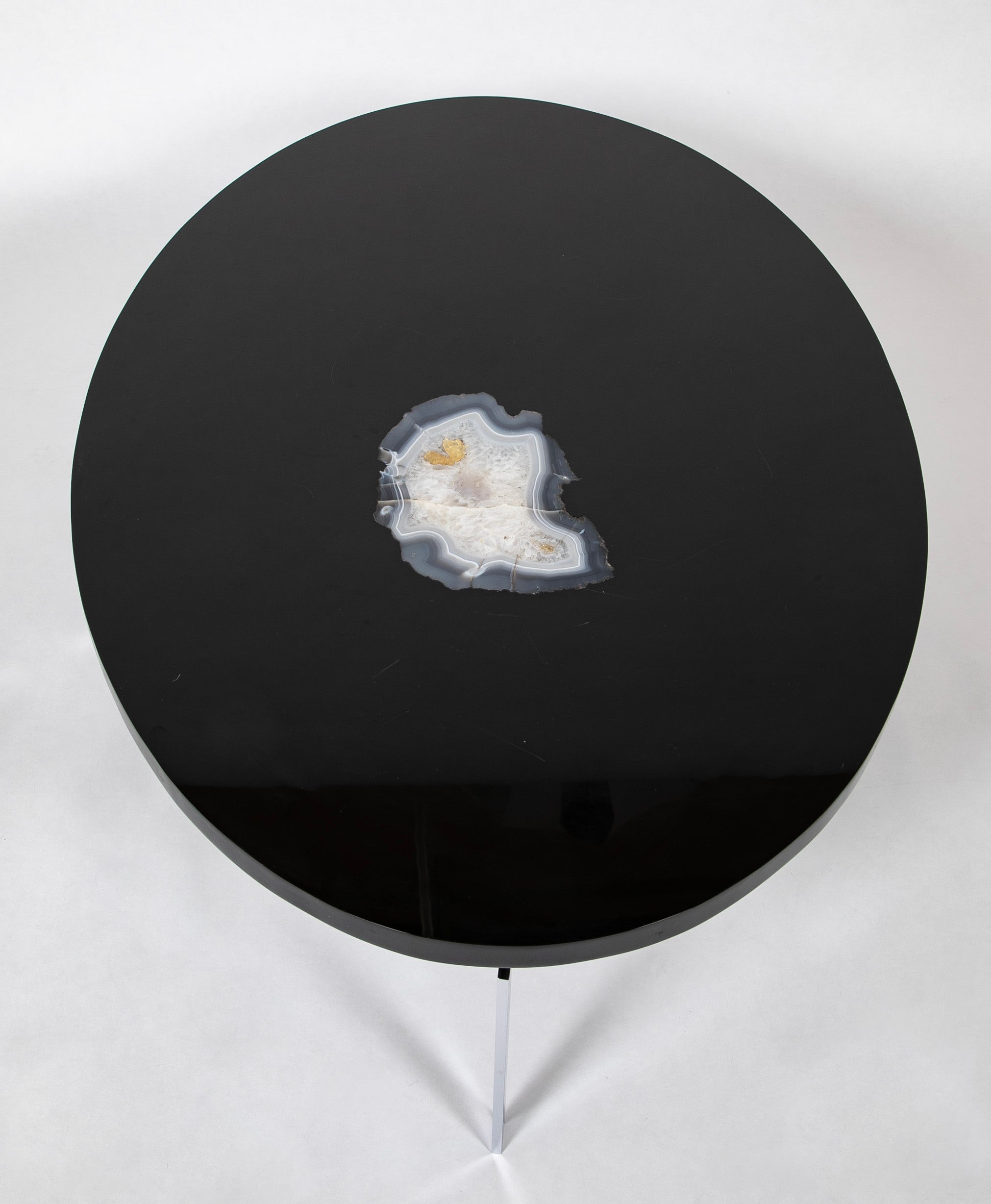 Philippe Barbier Oval Black Resin Coffee Table with Agate Insert