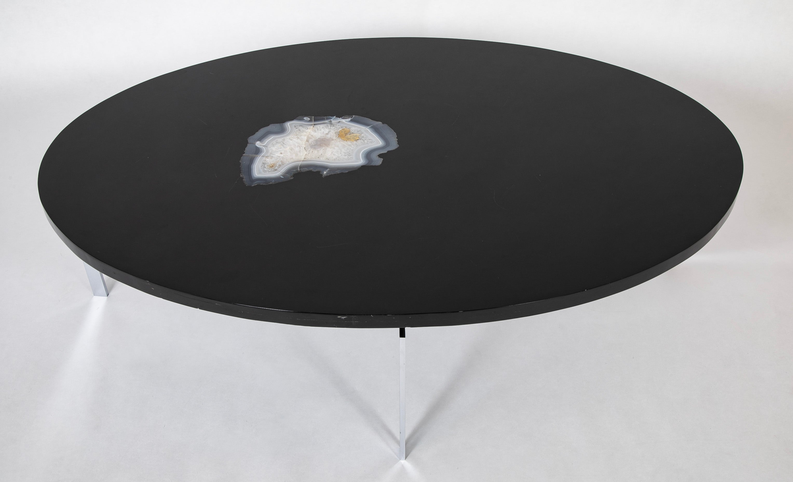 Philippe Barbier Oval Black Resin Coffee Table with Agate Insert