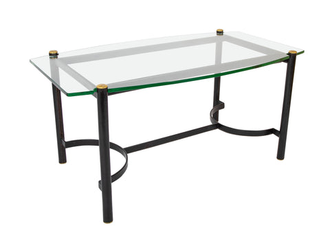 Jacques Adnet Leather Wrapped Dining Table with Glass Top