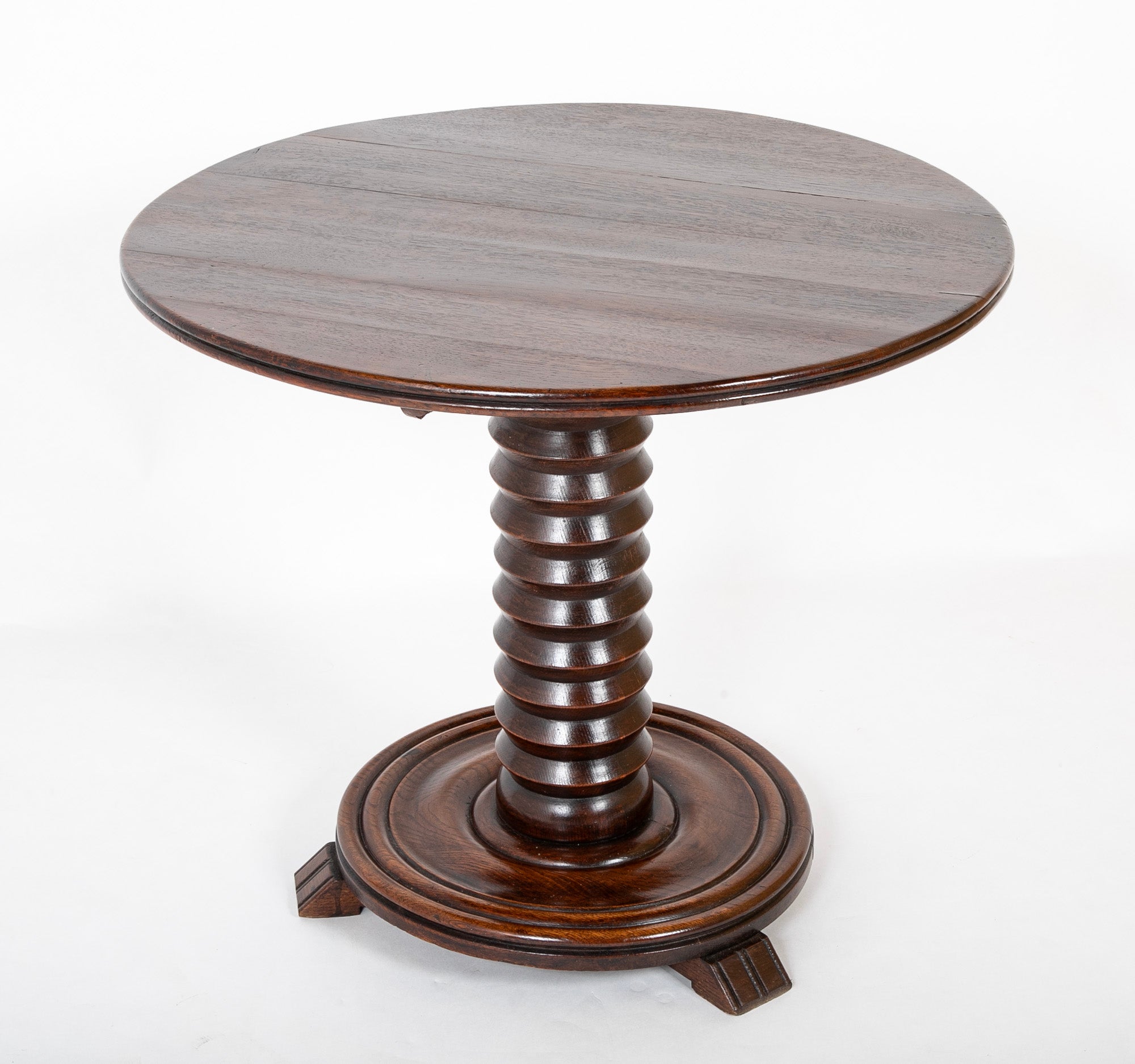 Charles Dudouyt Side Table with Turned Spool Column Pedestal