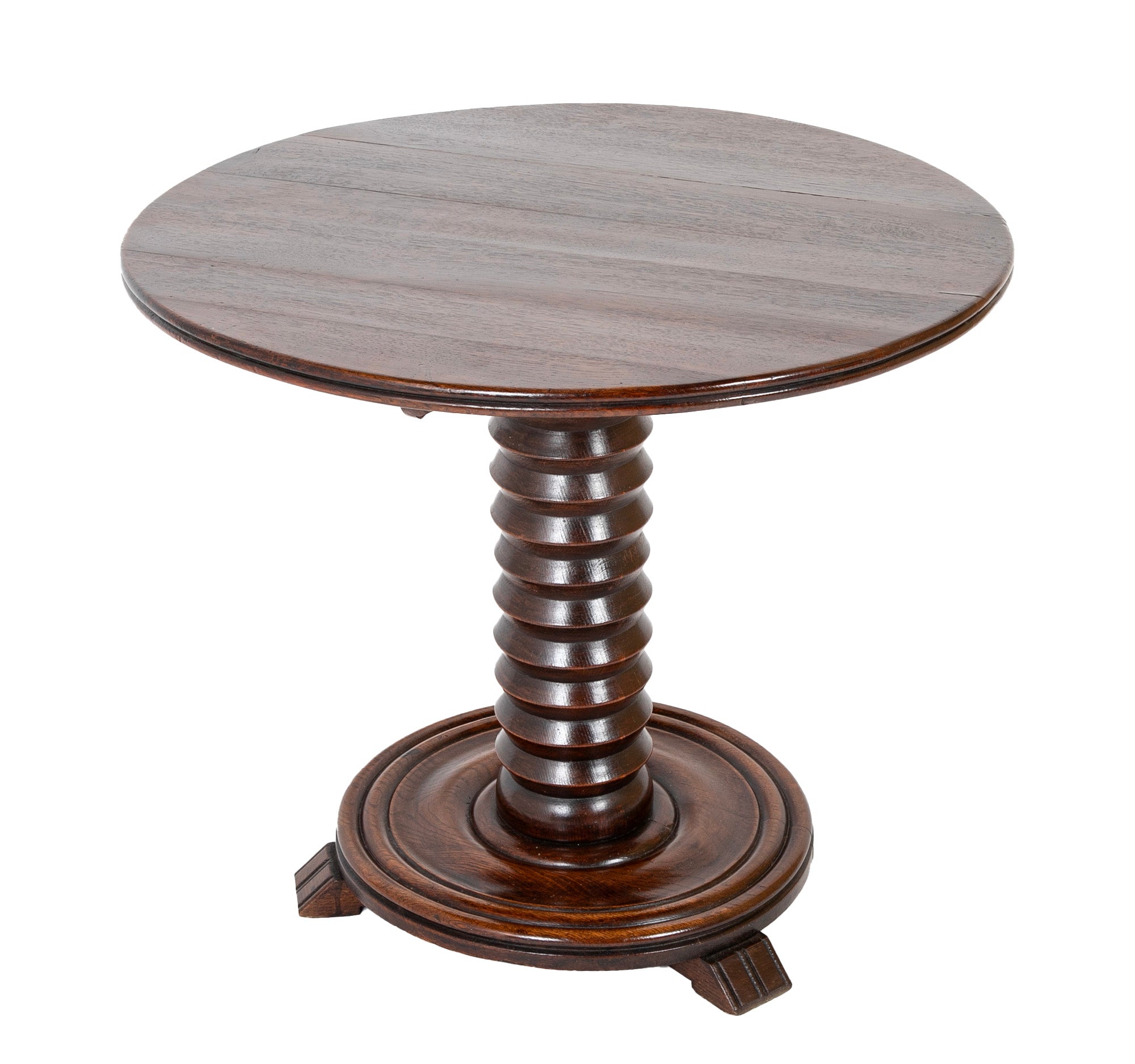 Charles Dudouyt Side Table with Turned Spool Column Pedestal