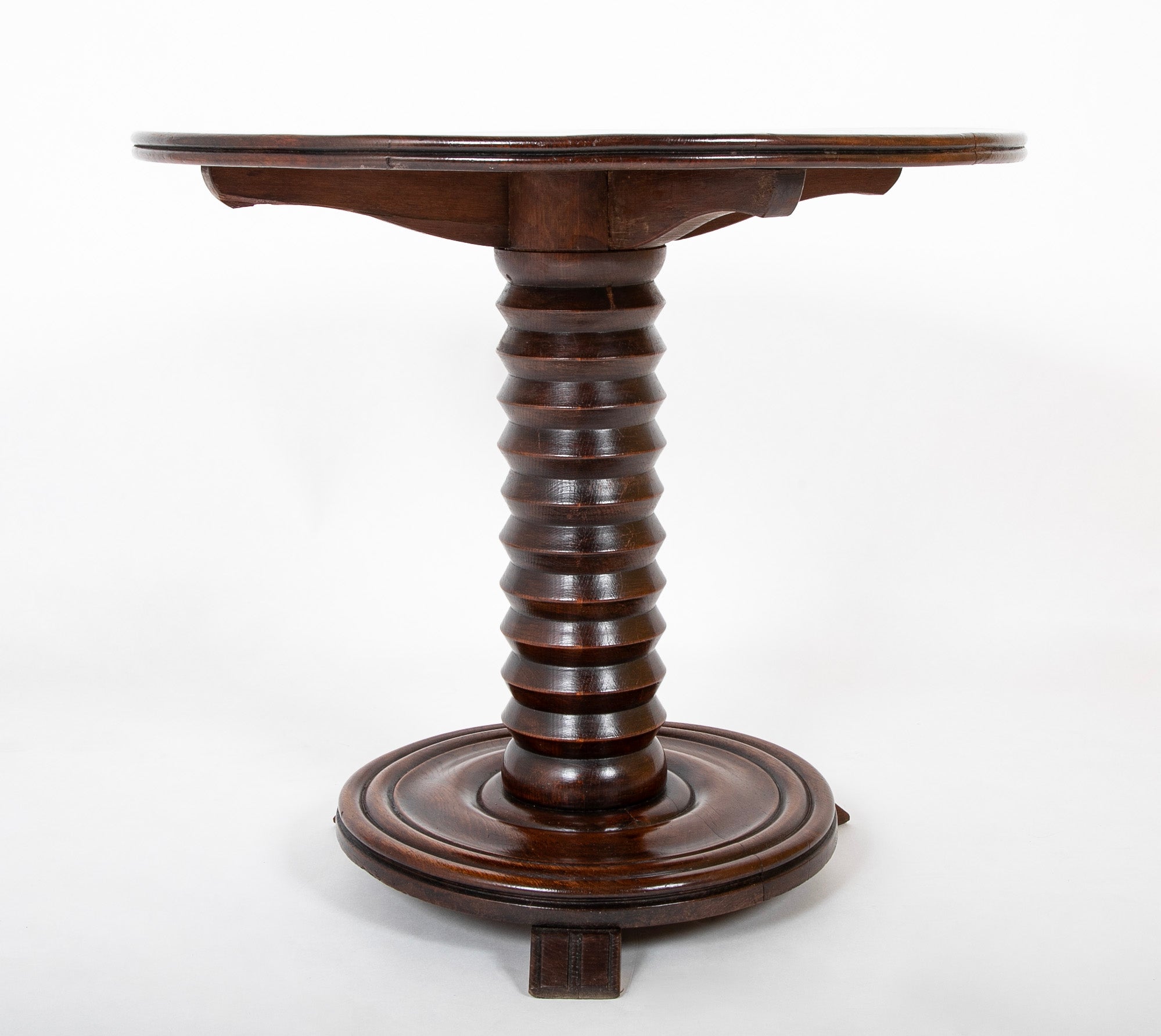 Charles Dudouyt Side Table with Turned Spool Column Pedestal