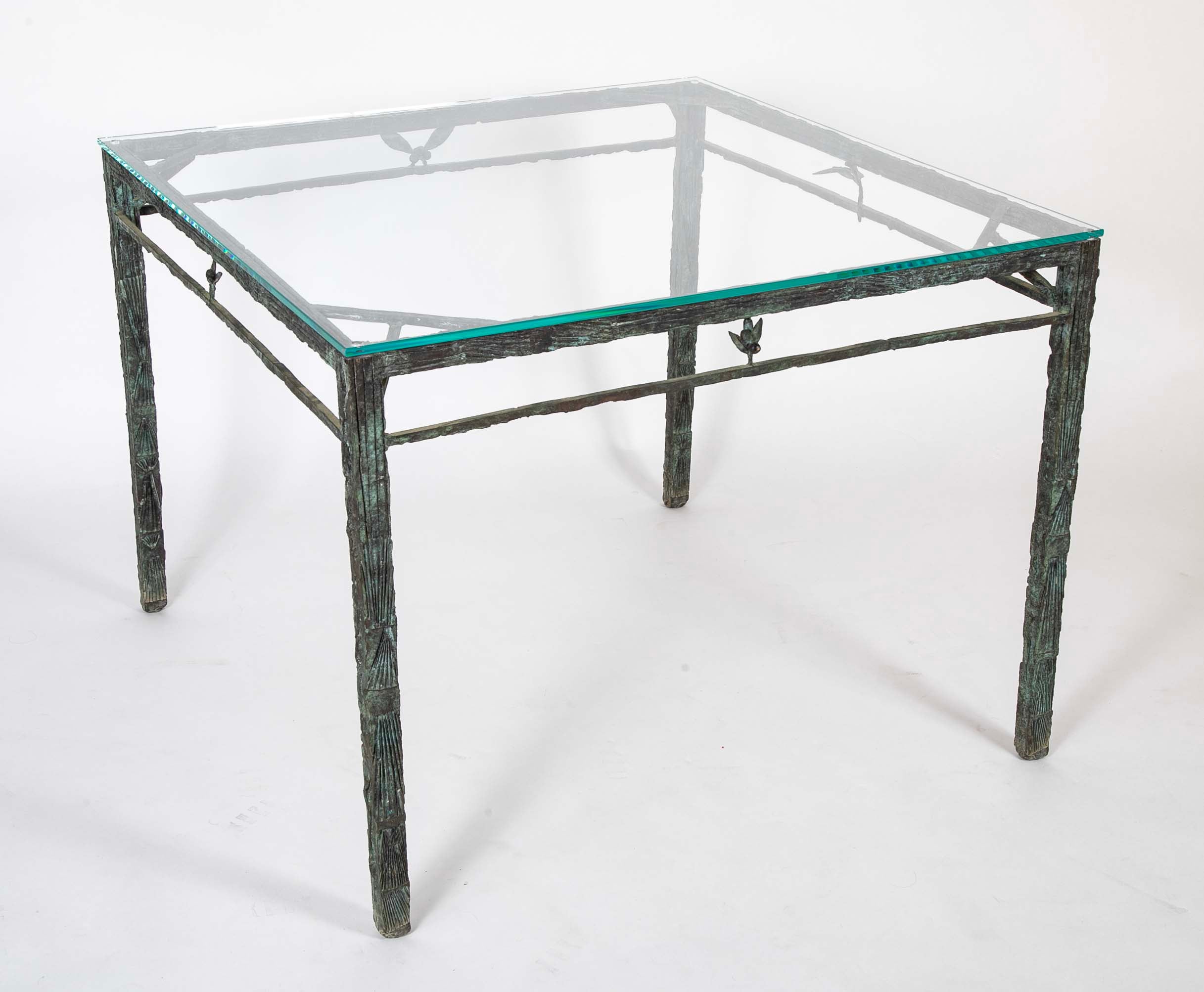 Louis Cane Bronze Glass Top Table with Stylized Bird in Apron