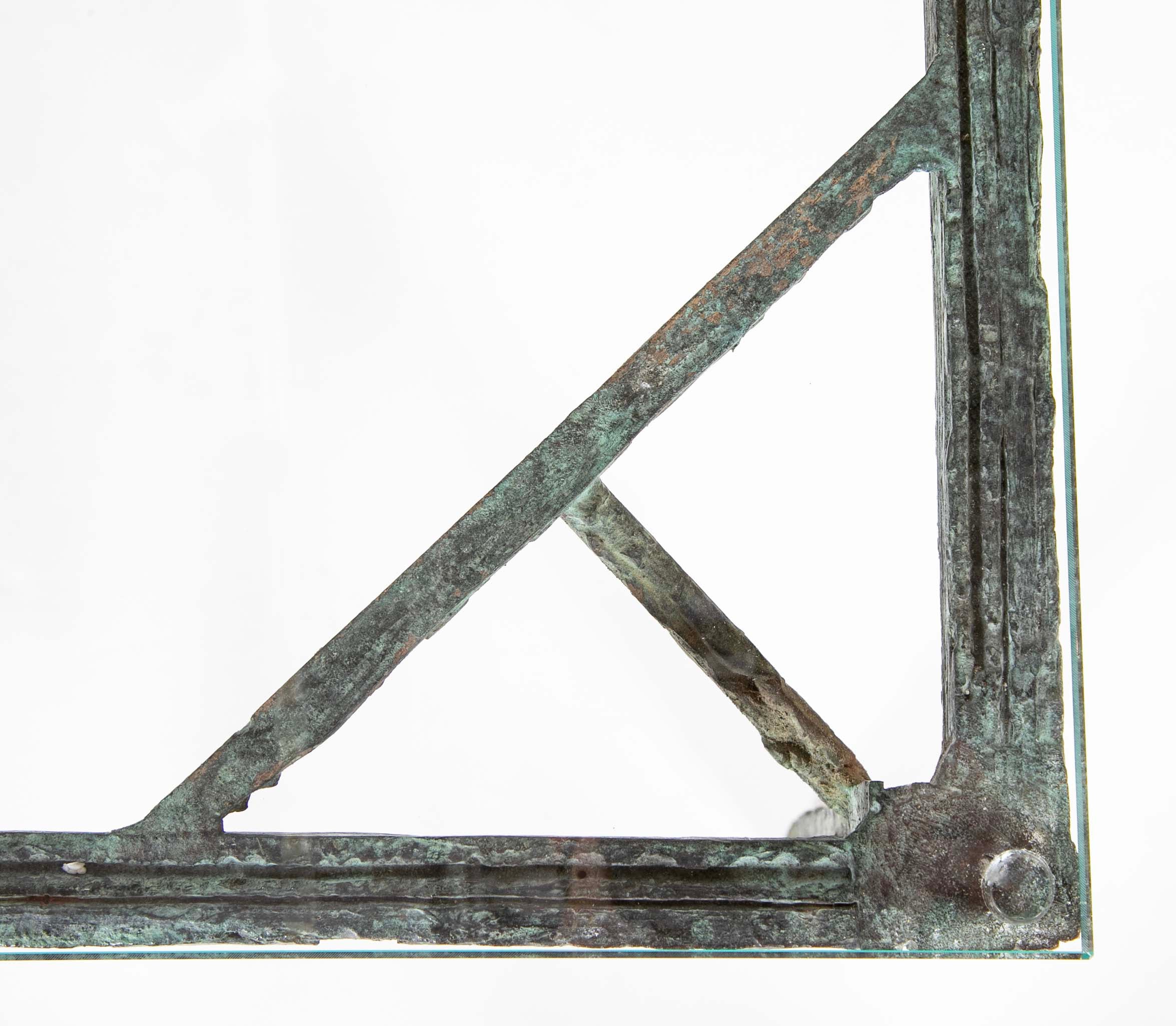 Louis Cane Bronze Glass Top Table with Stylized Bird in Apron