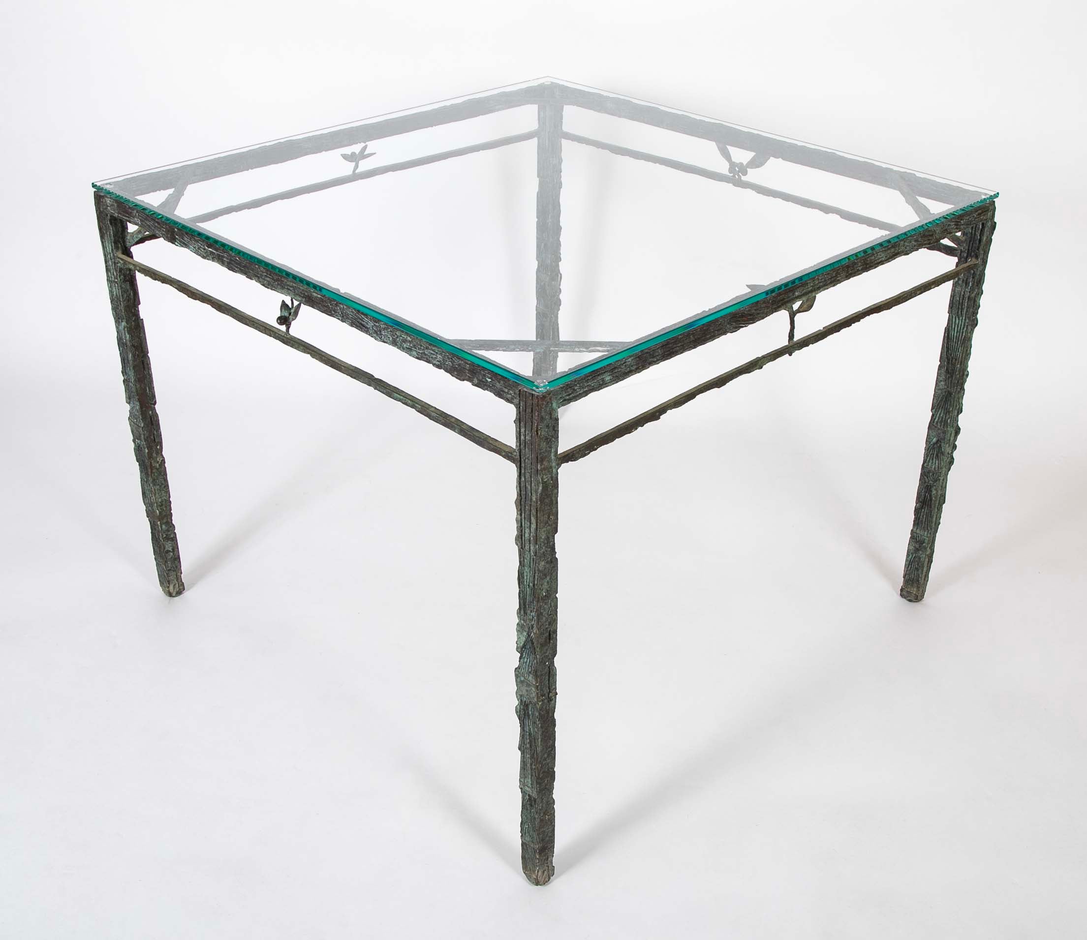 Louis Cane Bronze Glass Top Table with Stylized Bird in Apron