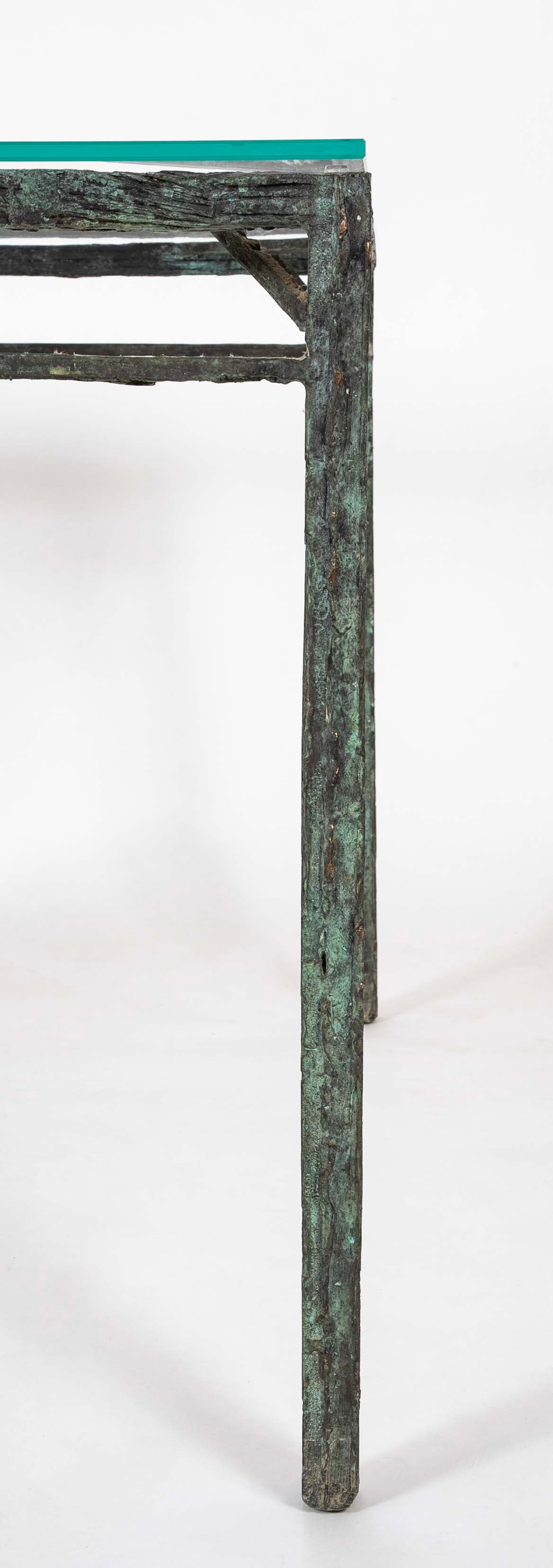 Louis Cane Bronze Glass Top Table with Stylized Bird in Apron