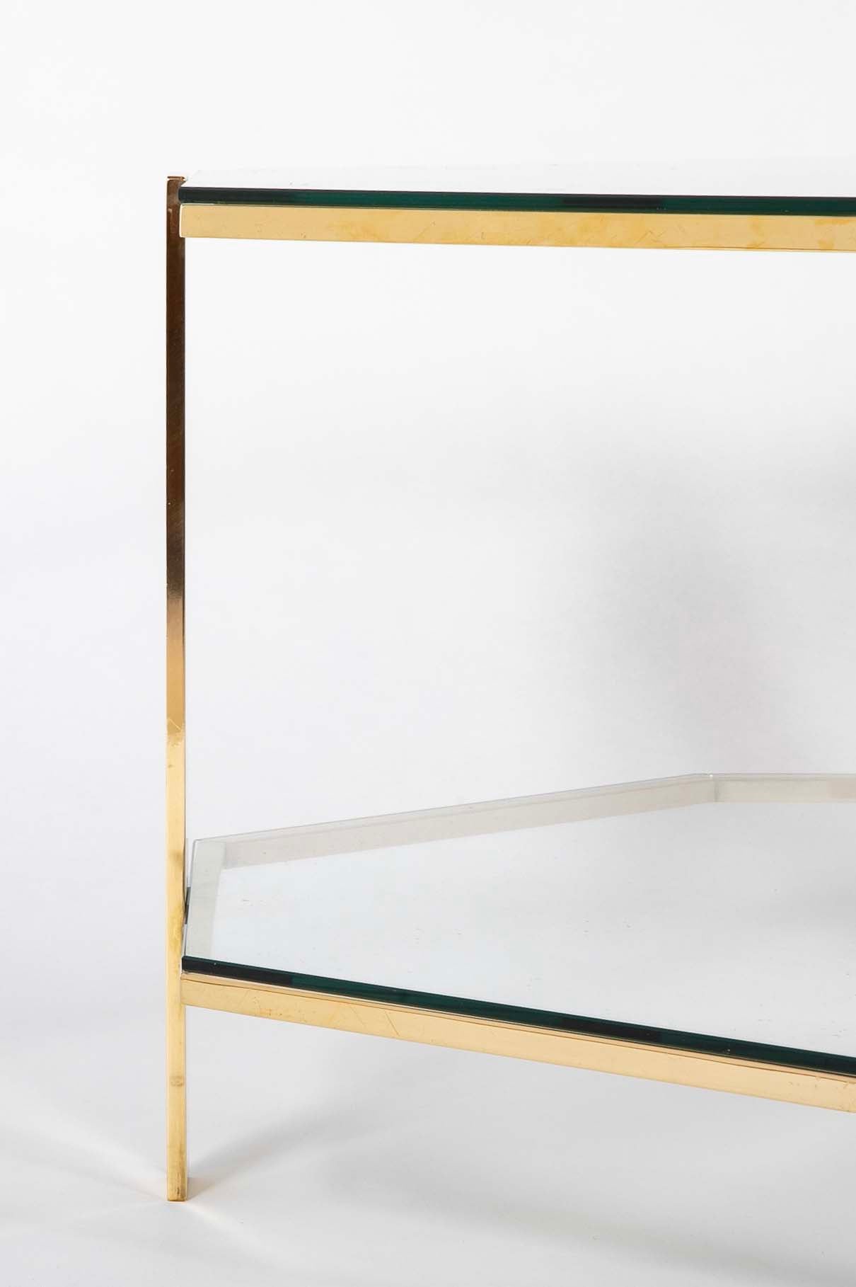 James Quinet for Maison Malabert Two Tier Hexagonal Bronze Frame Glass Table