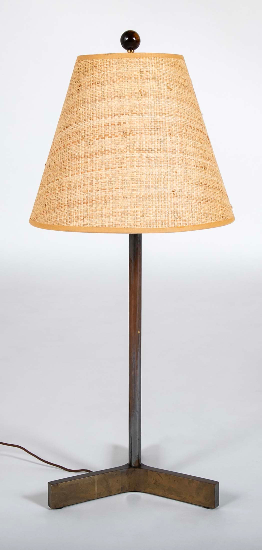 Roger Fatus for Disderot Bronze and Brass Table Lamp with Straight Column on Three Flat Metal Frame Pieces