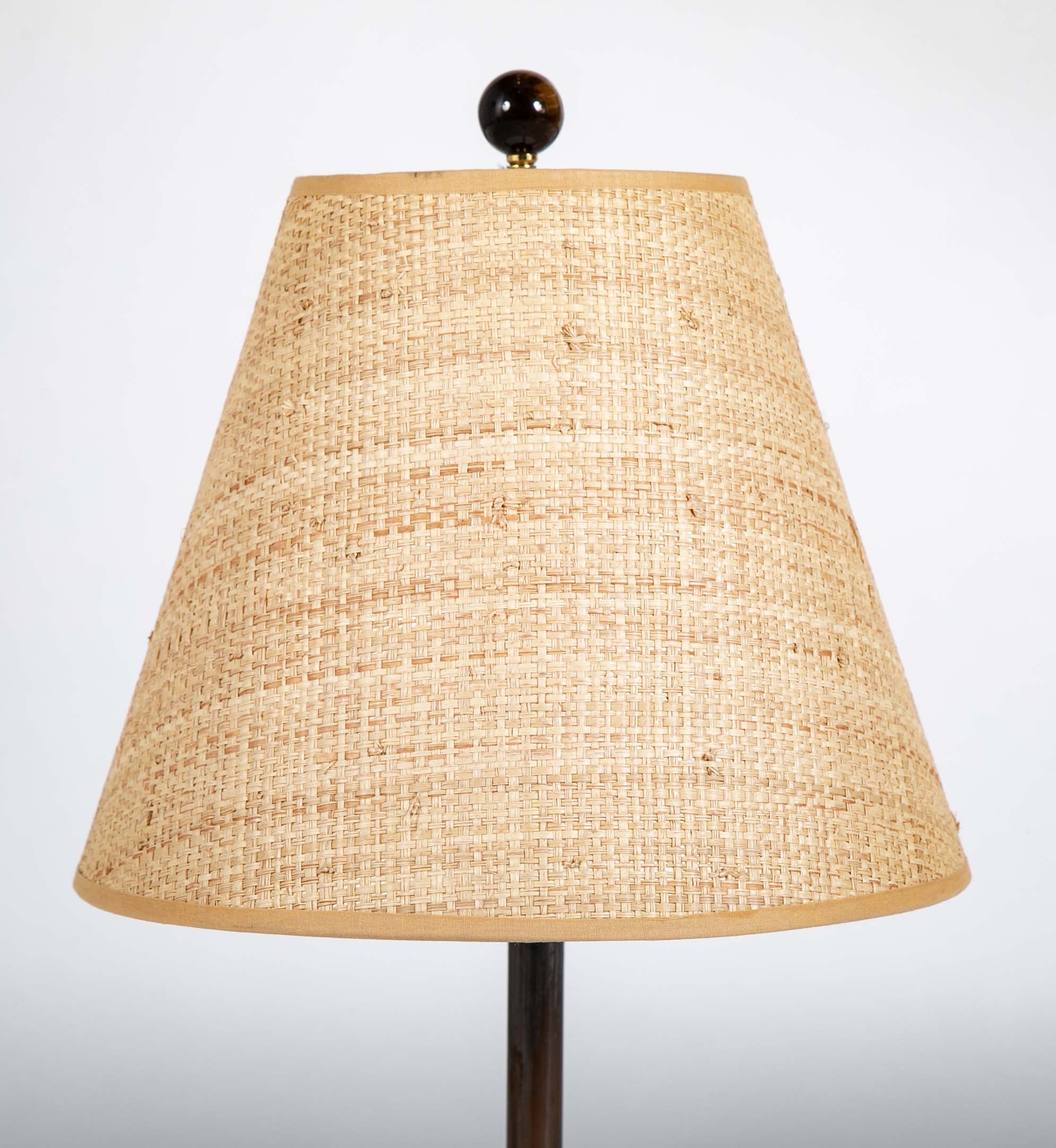 Roger Fatus for Disderot Bronze and Brass Table Lamp with Straight Column on Three Flat Metal Frame Pieces