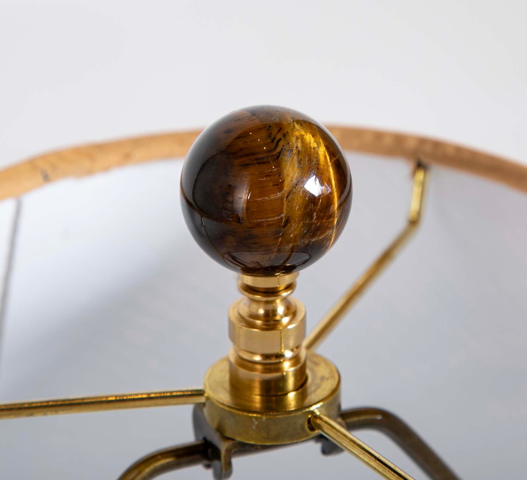 Roger Fatus for Disderot Bronze and Brass Table Lamp with Straight Column on Three Flat Metal Frame Pieces