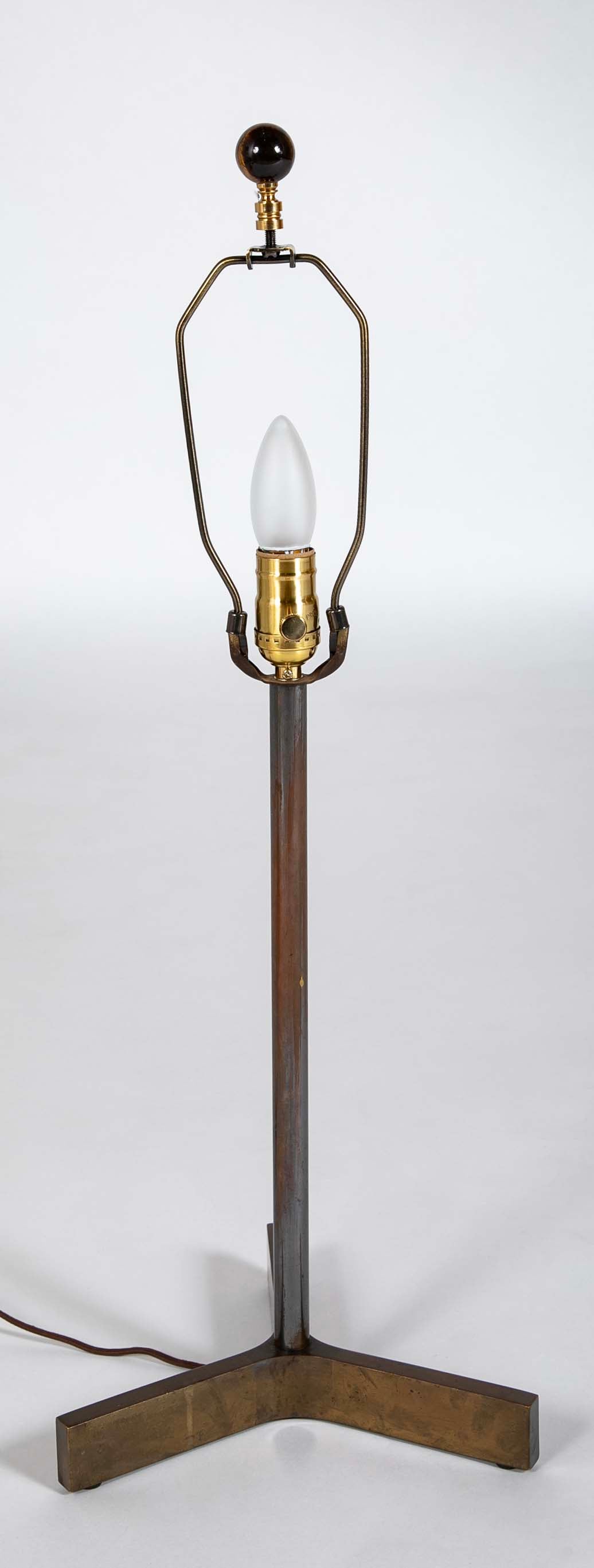 Roger Fatus for Disderot Bronze and Brass Table Lamp with Straight Column on Three Flat Metal Frame Pieces