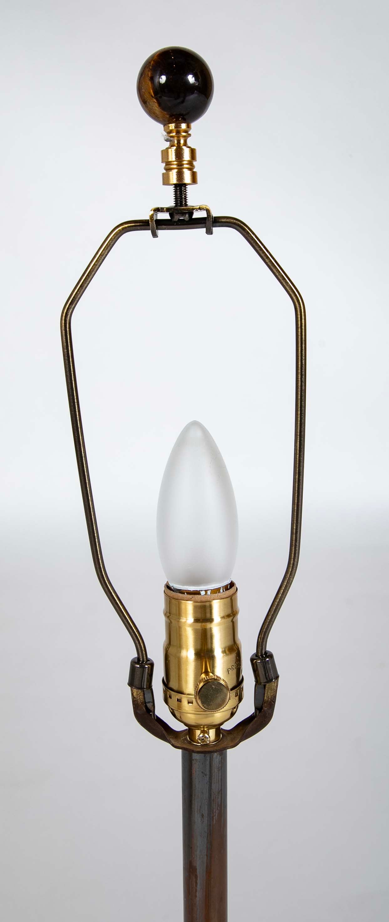 Roger Fatus for Disderot Bronze and Brass Table Lamp with Straight Column on Three Flat Metal Frame Pieces