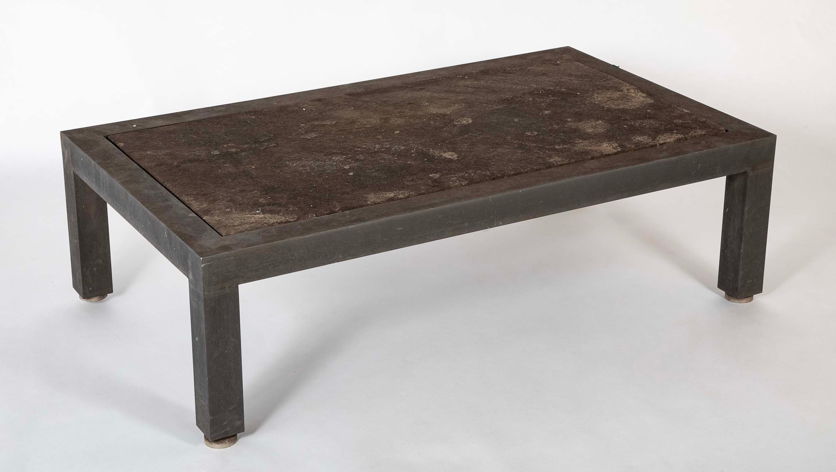 Patinated Aluminum and Slate Coffee Table by Joseph Grusczak