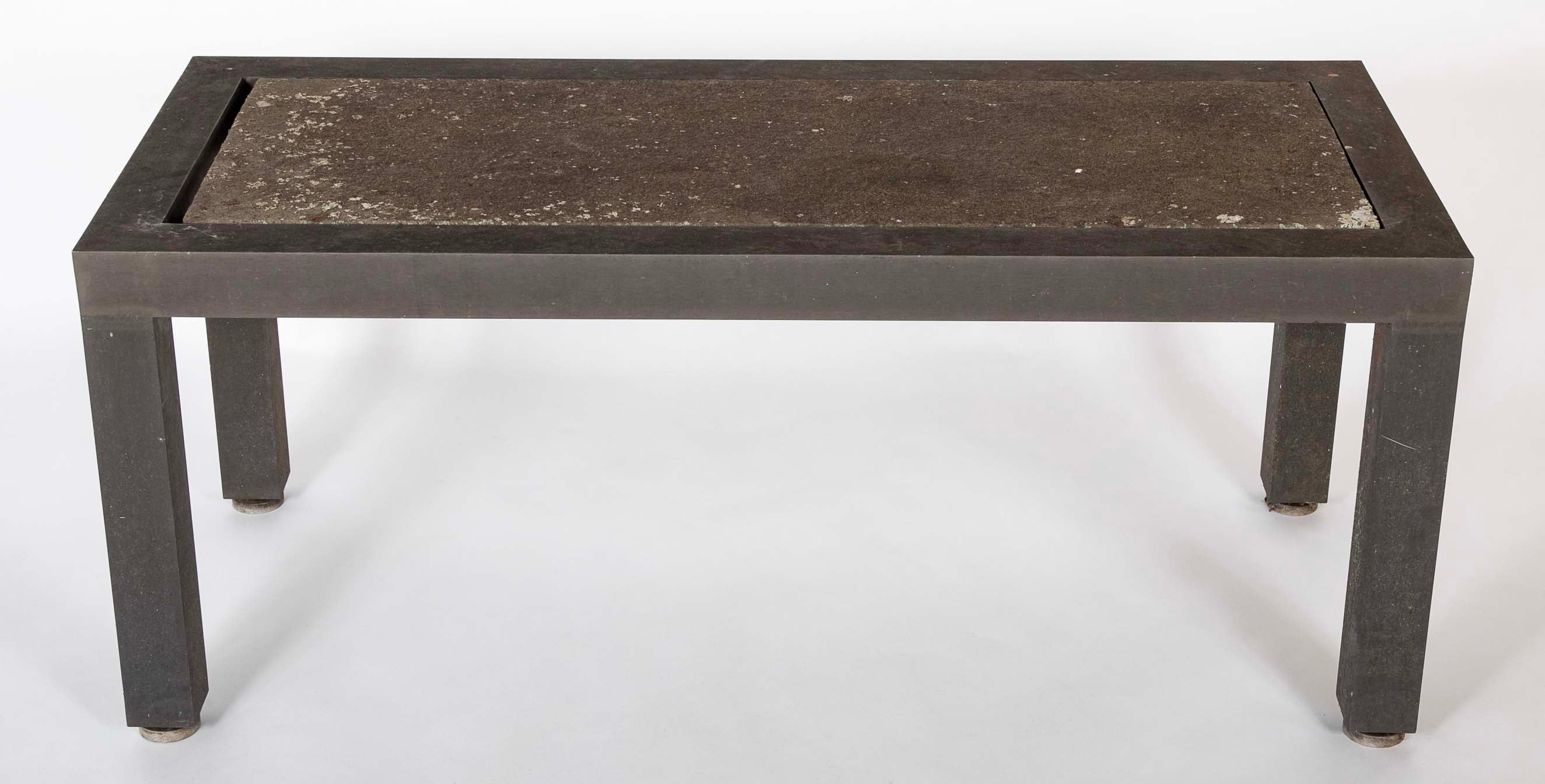 A Patinated Aluminum and Slate Top Table by Joseph Grusczak