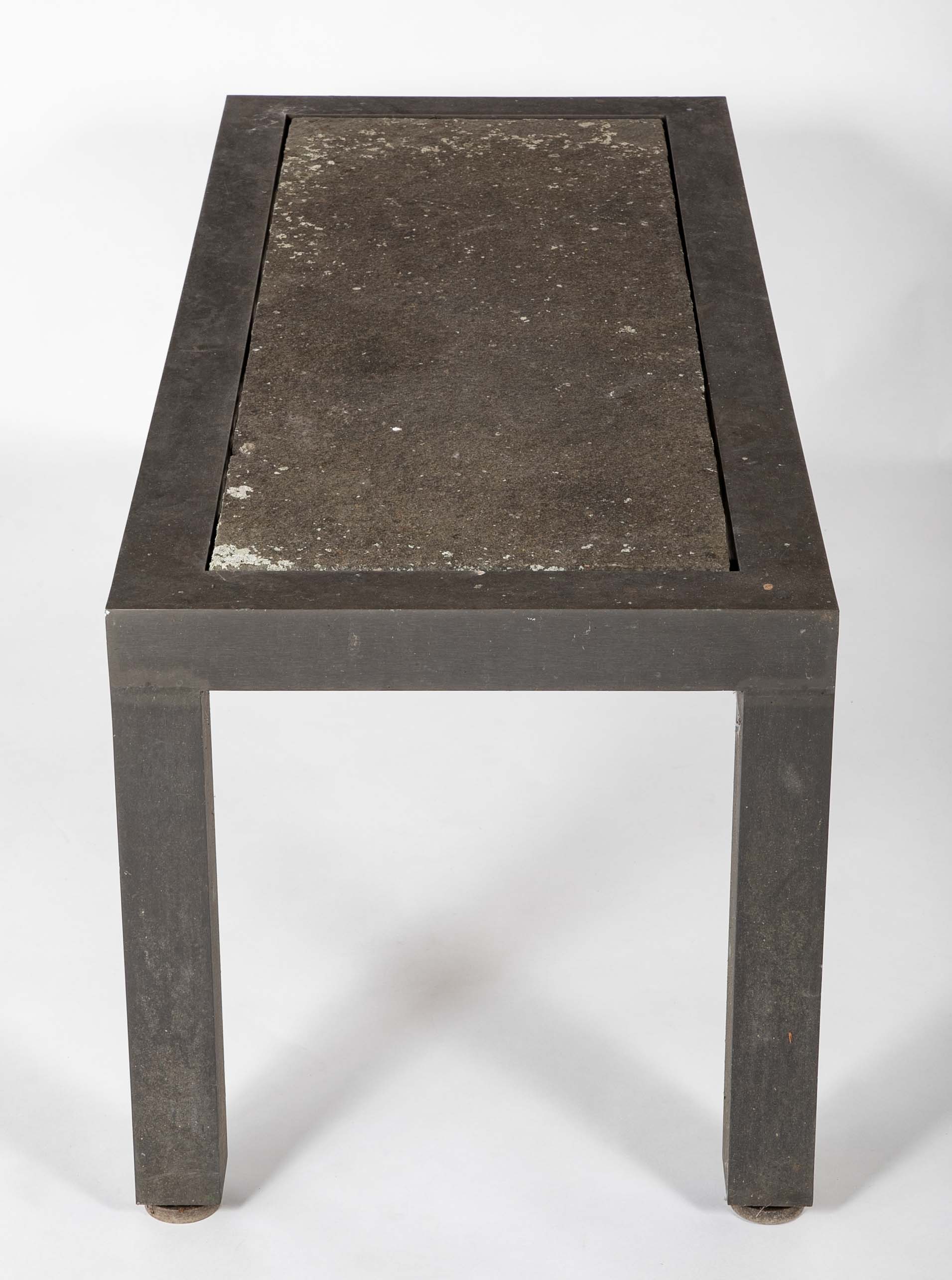 A Patinated Aluminum and Slate Top Table by Joseph Grusczak
