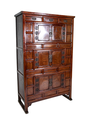 20th Century Korean Elmwood Cabinet with Iron Mountings