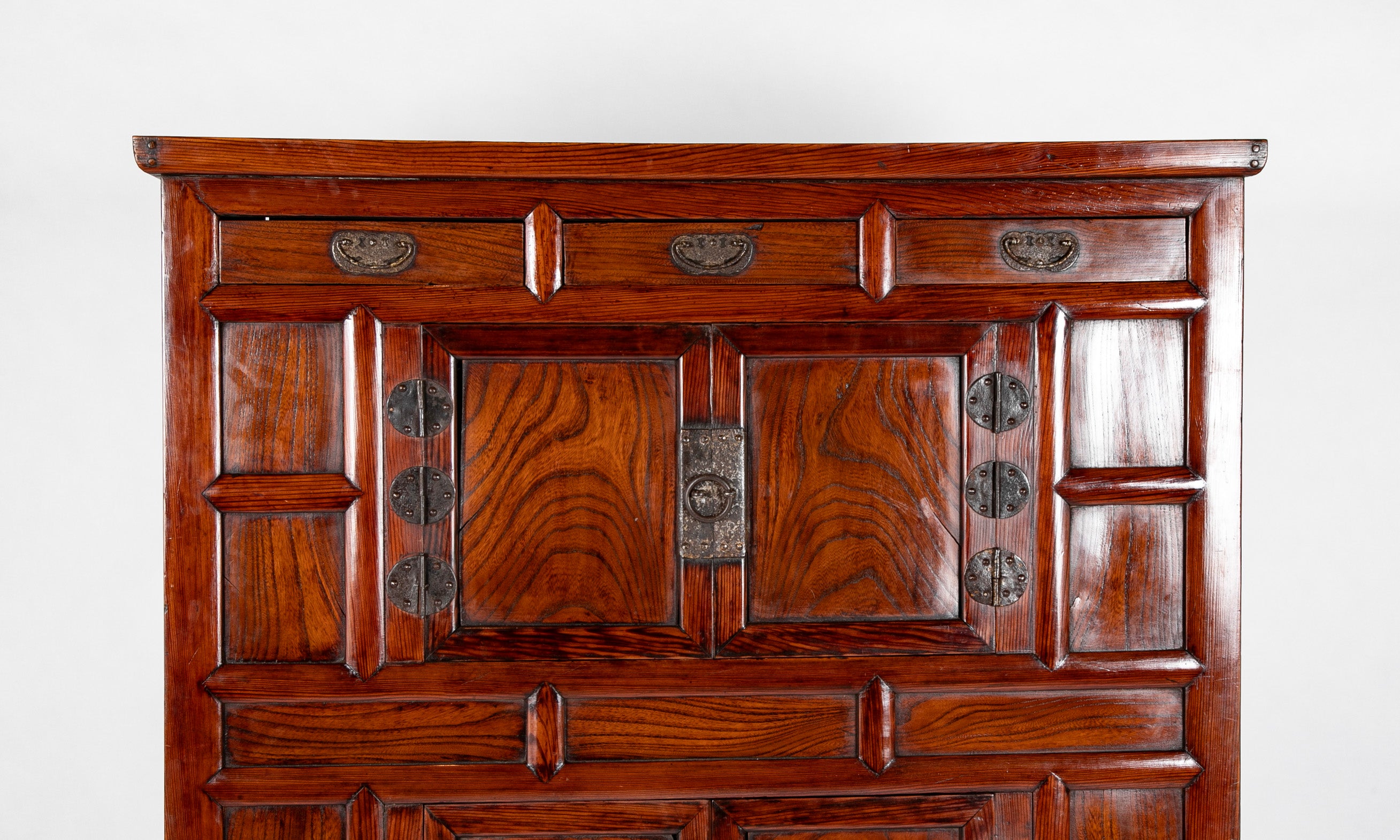 20th Century Korean Elmwood Cabinet with Iron Mountings