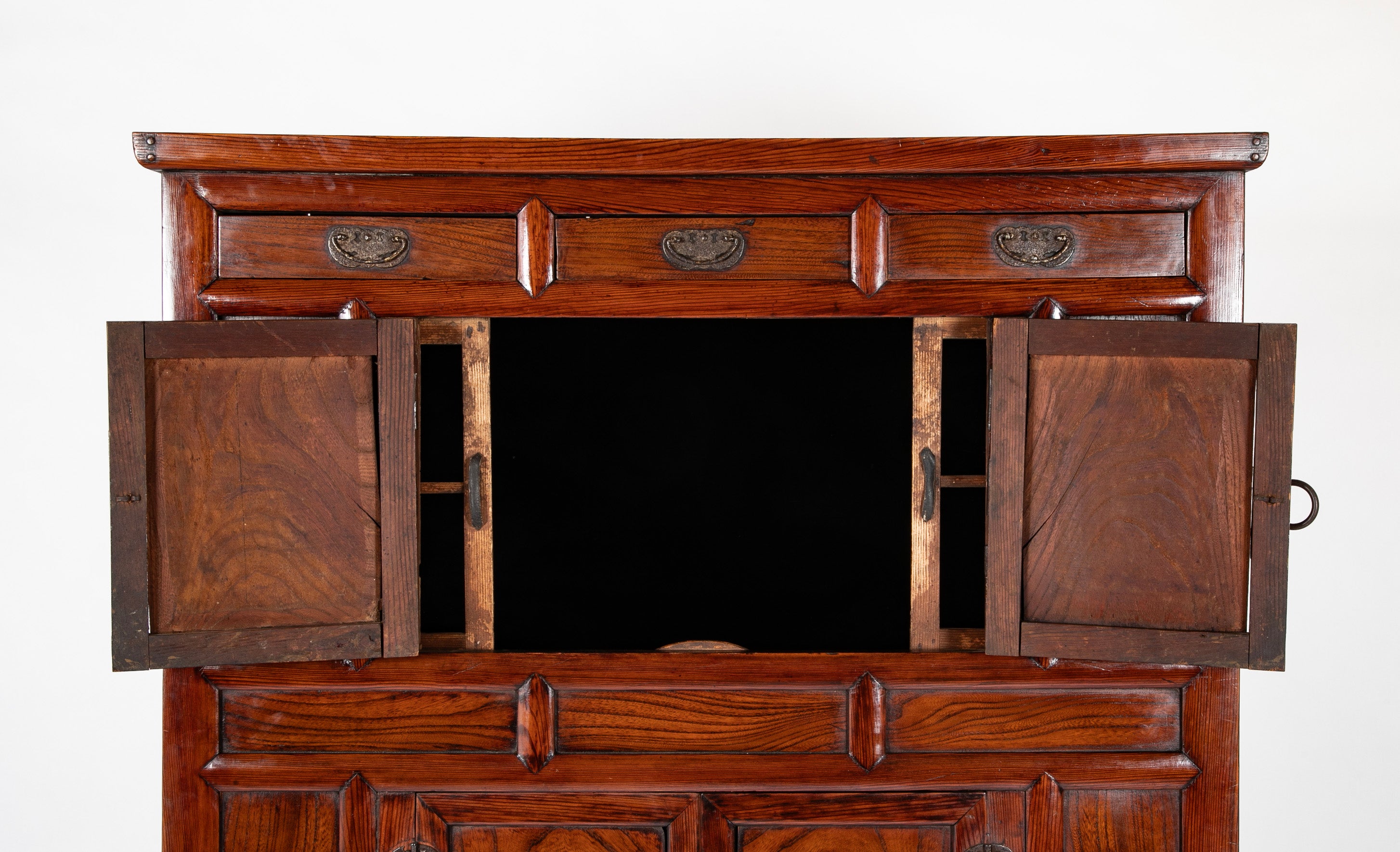 20th Century Korean Elmwood Cabinet with Iron Mountings