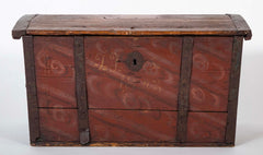 19th Century Metal Bound Red Painted Elm Chest