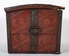 19th Century Metal Bound Red Painted Elm Chest