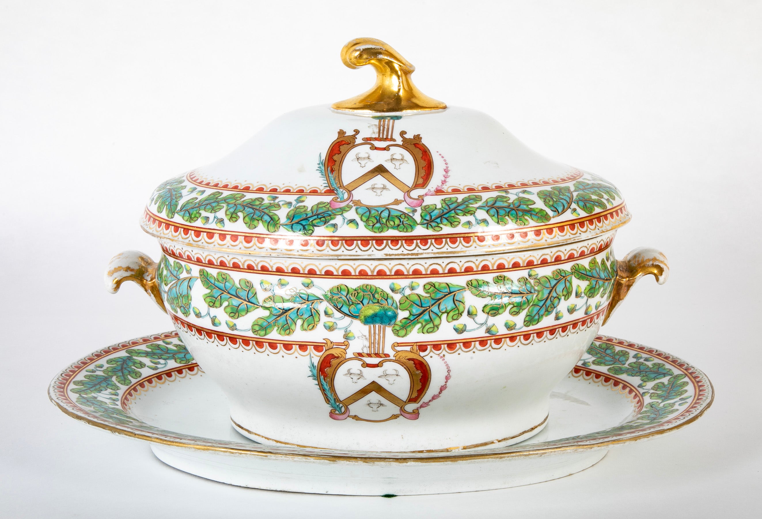An English Covered Tureen on Stand Having an Armorial Crest