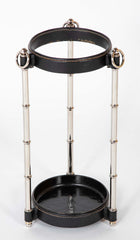 Leather and Metal Umbrella Stand Attributed to Jacques Adnet