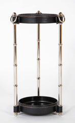 Leather and Metal Umbrella Stand Attributed to Jacques Adnet