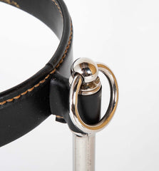 Leather and Metal Umbrella Stand Attributed to Jacques Adnet