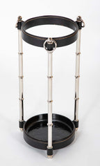 Leather and Metal Umbrella Stand Attributed to Jacques Adnet