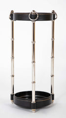 Leather and Metal Umbrella Stand Attributed to Jacques Adnet