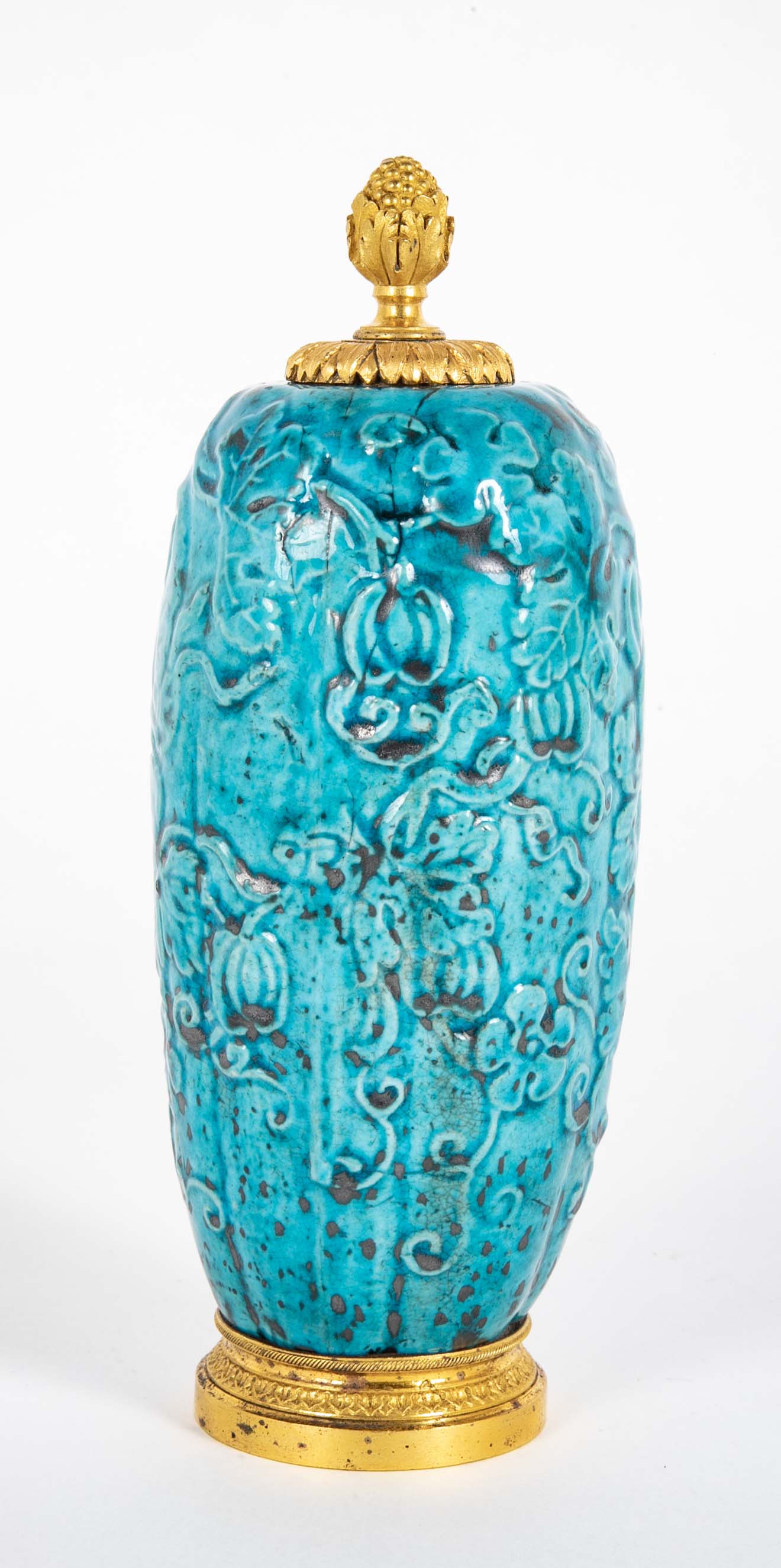 19th Century Chinese Turquoise Porcelain Vase with Ormolu Mounts