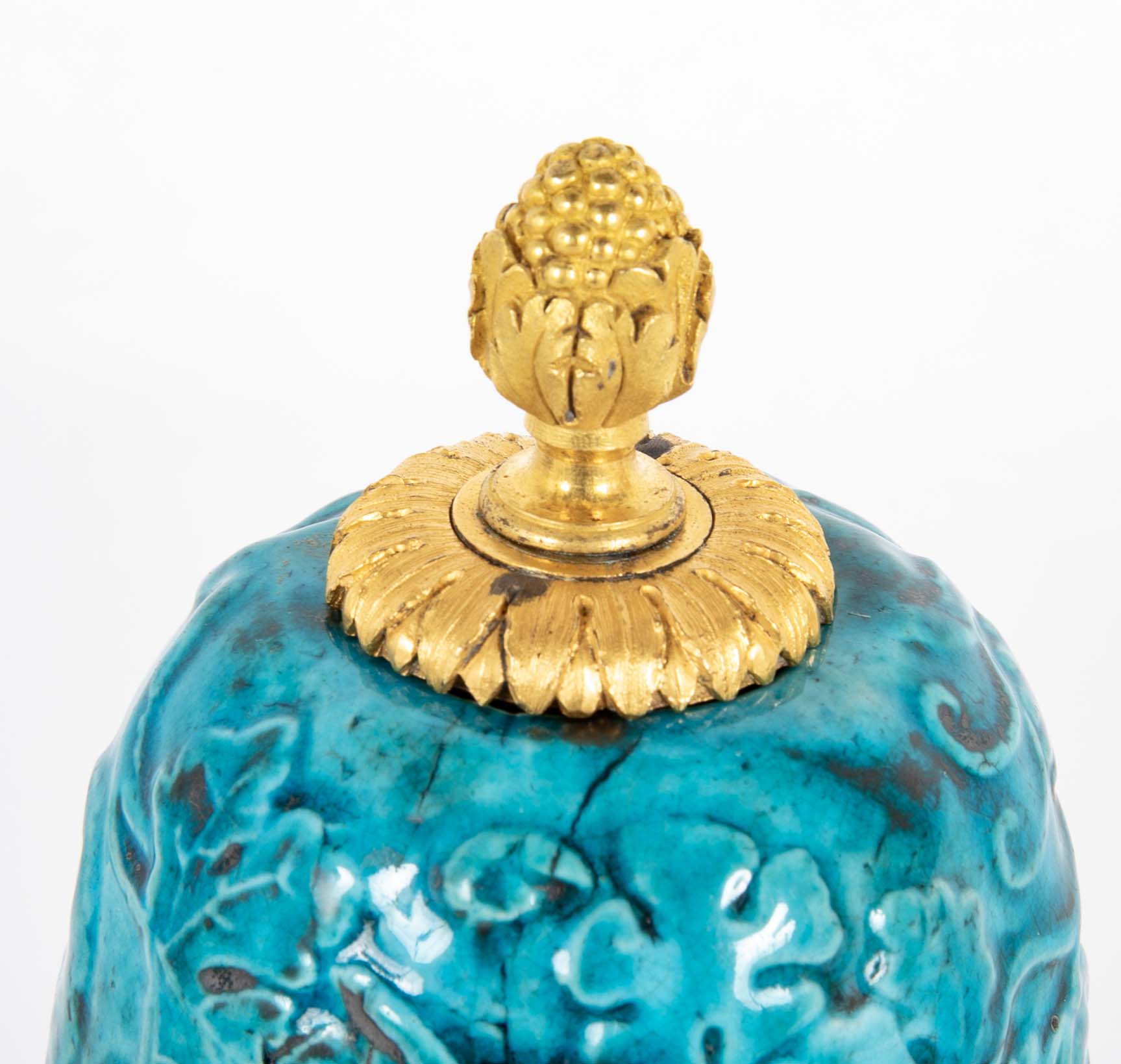 19th Century Chinese Turquoise Porcelain Vase with Ormolu Mounts