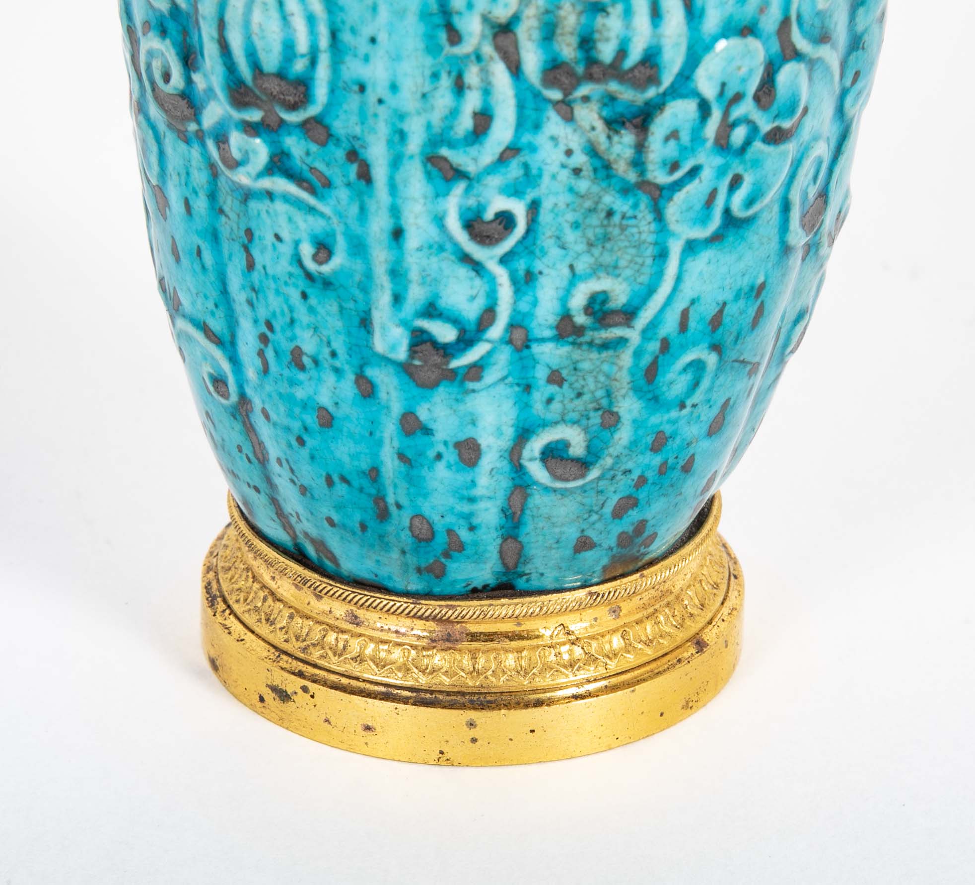 19th Century Chinese Turquoise Porcelain Vase with Ormolu Mounts
