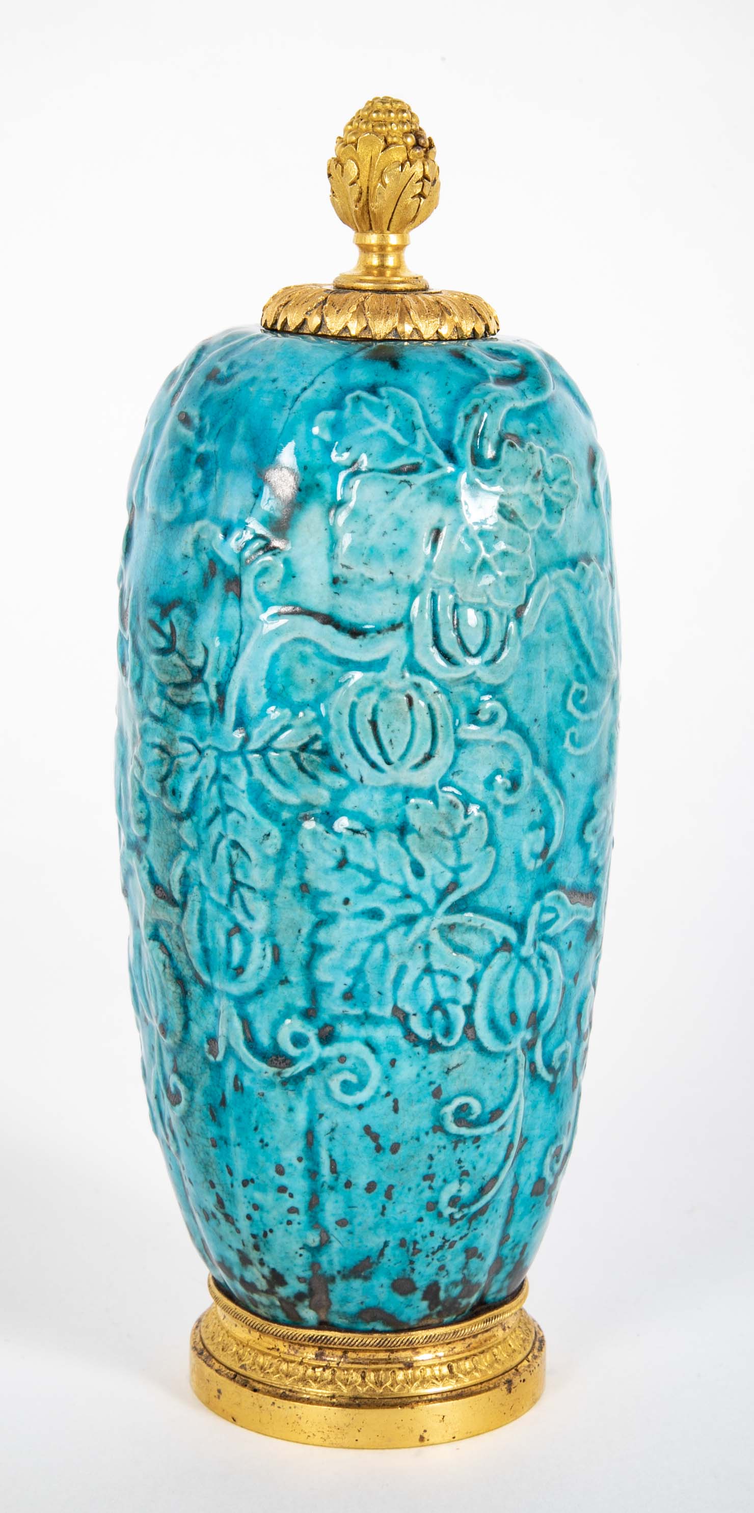 19th Century Chinese Turquoise Porcelain Vase with Ormolu Mounts