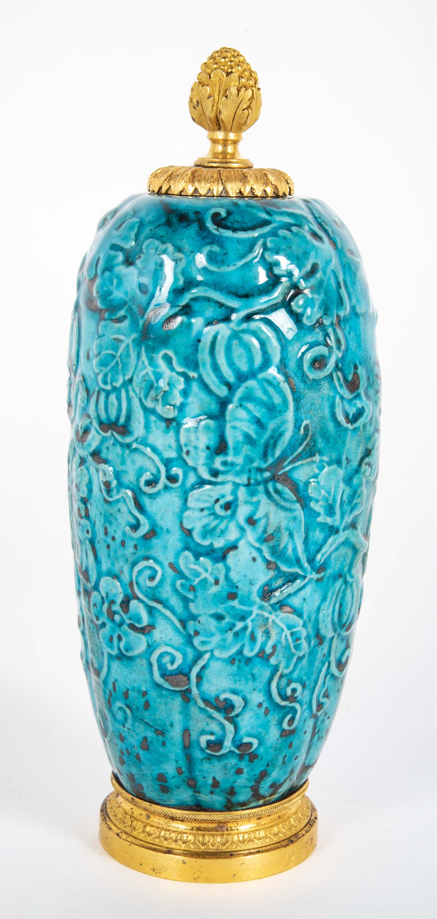 19th Century Chinese Turquoise Porcelain Vase with Ormolu Mounts