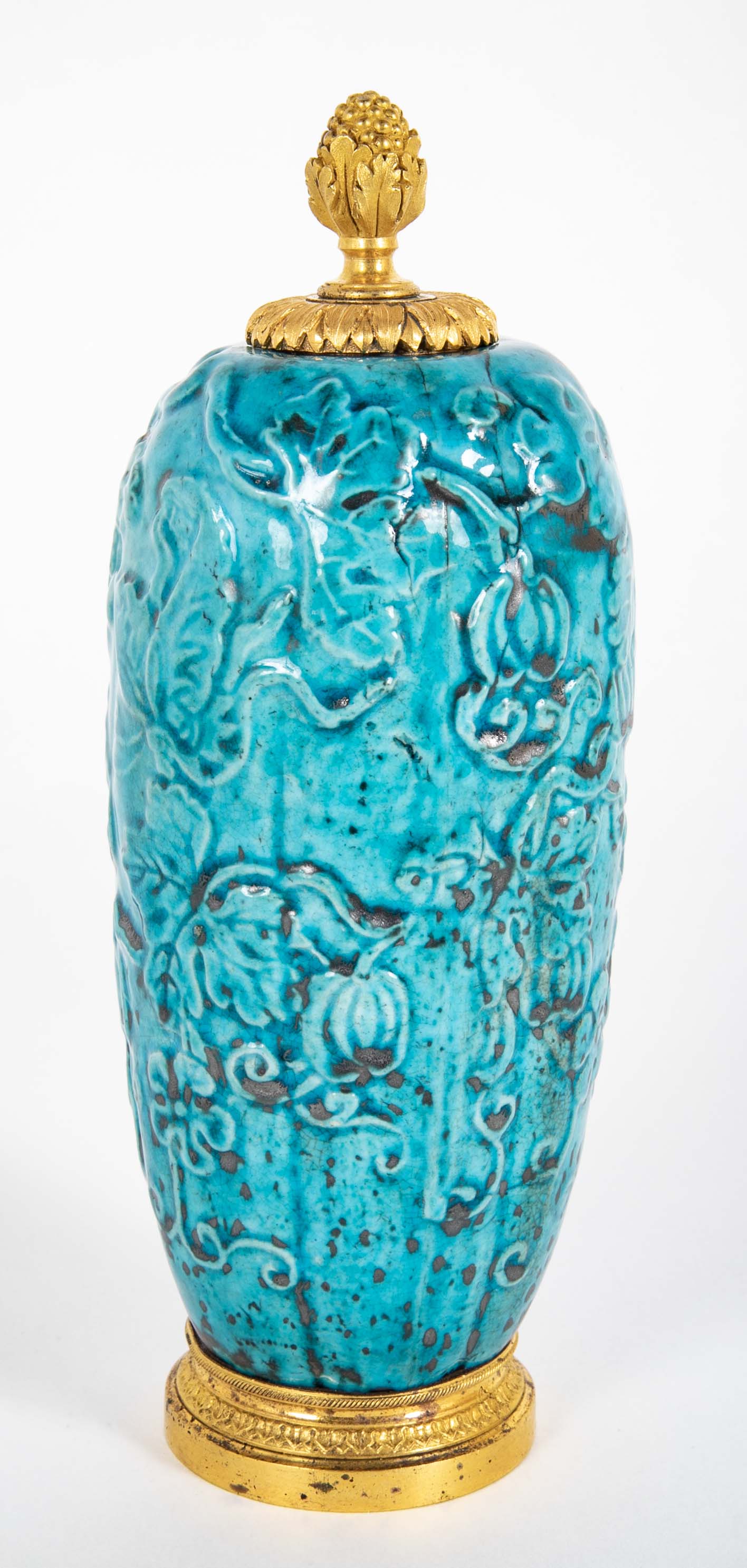 19th Century Chinese Turquoise Porcelain Vase with Ormolu Mounts