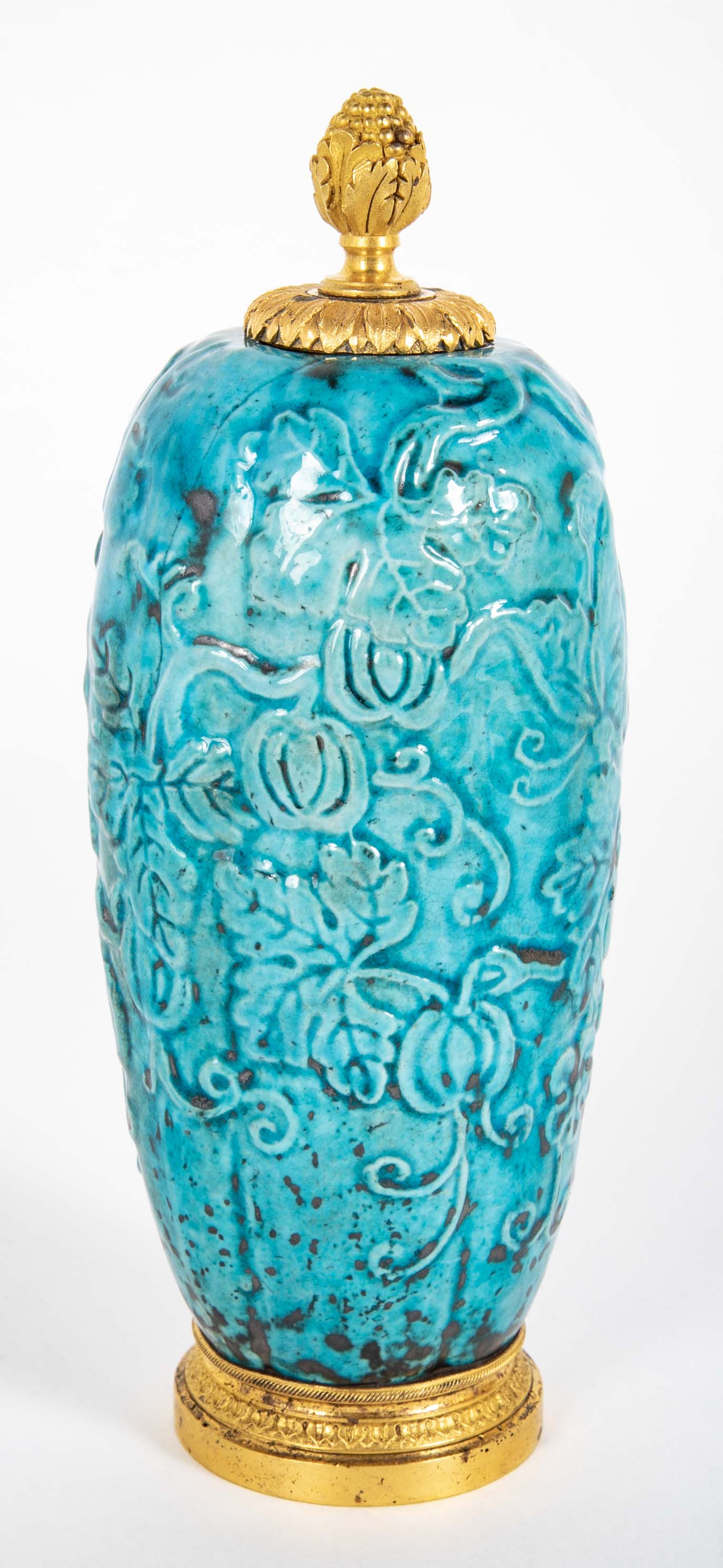 19th Century Chinese Turquoise Porcelain Vase with Ormolu Mounts