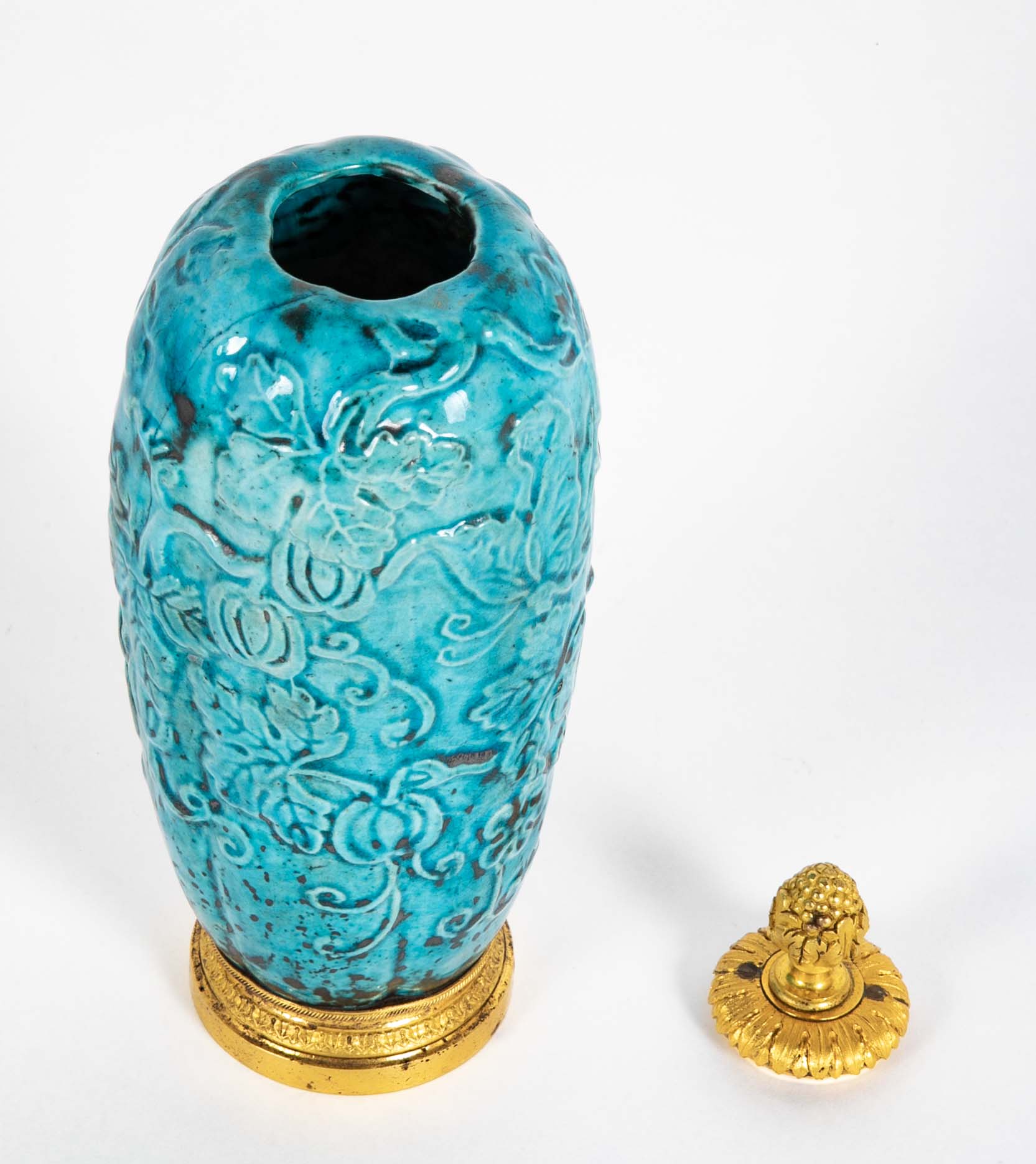 19th Century Chinese Turquoise Porcelain Vase with Ormolu Mounts