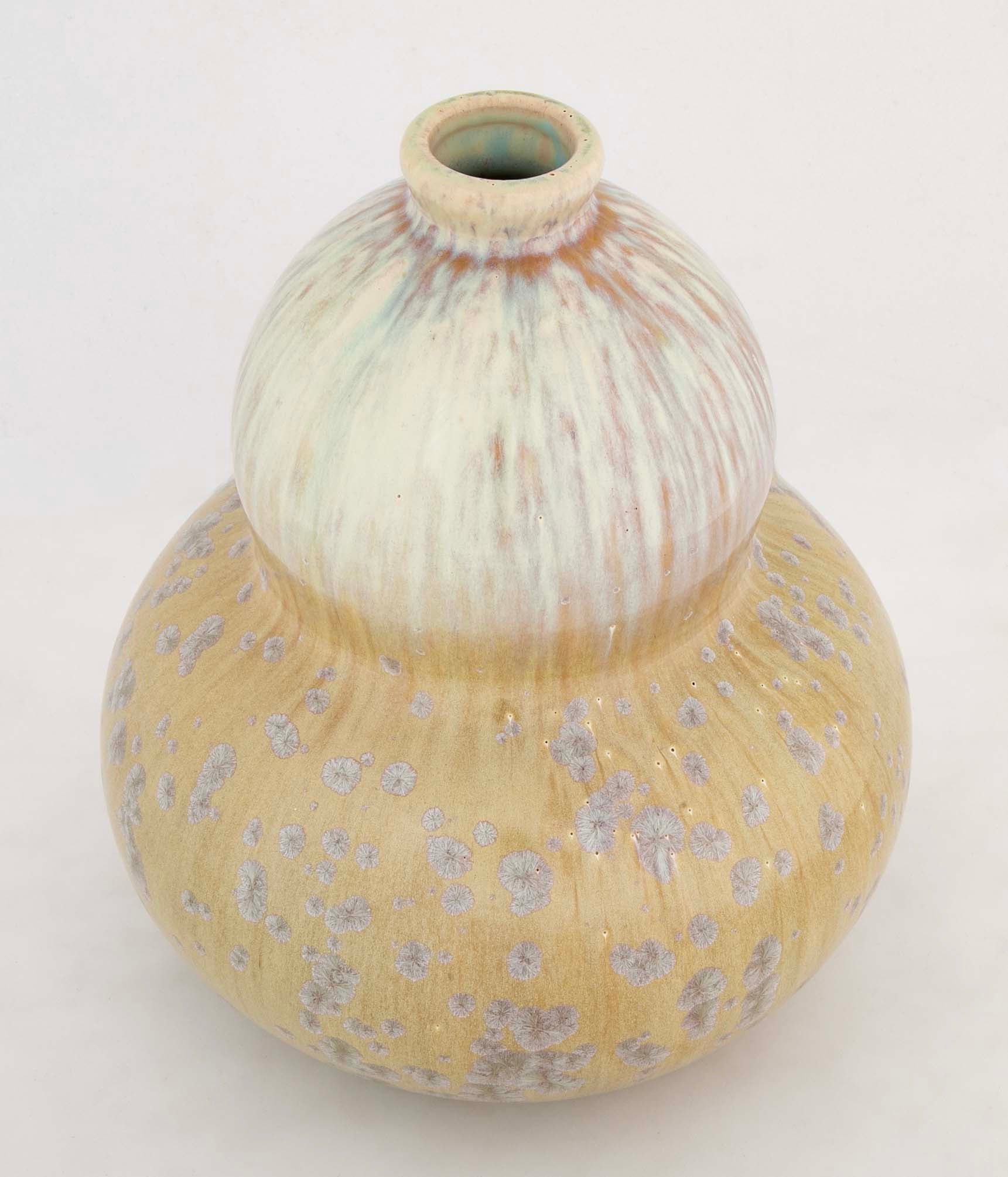 Double Gourd Vase by Mougin Freres with Crystalline and Drip Glaze