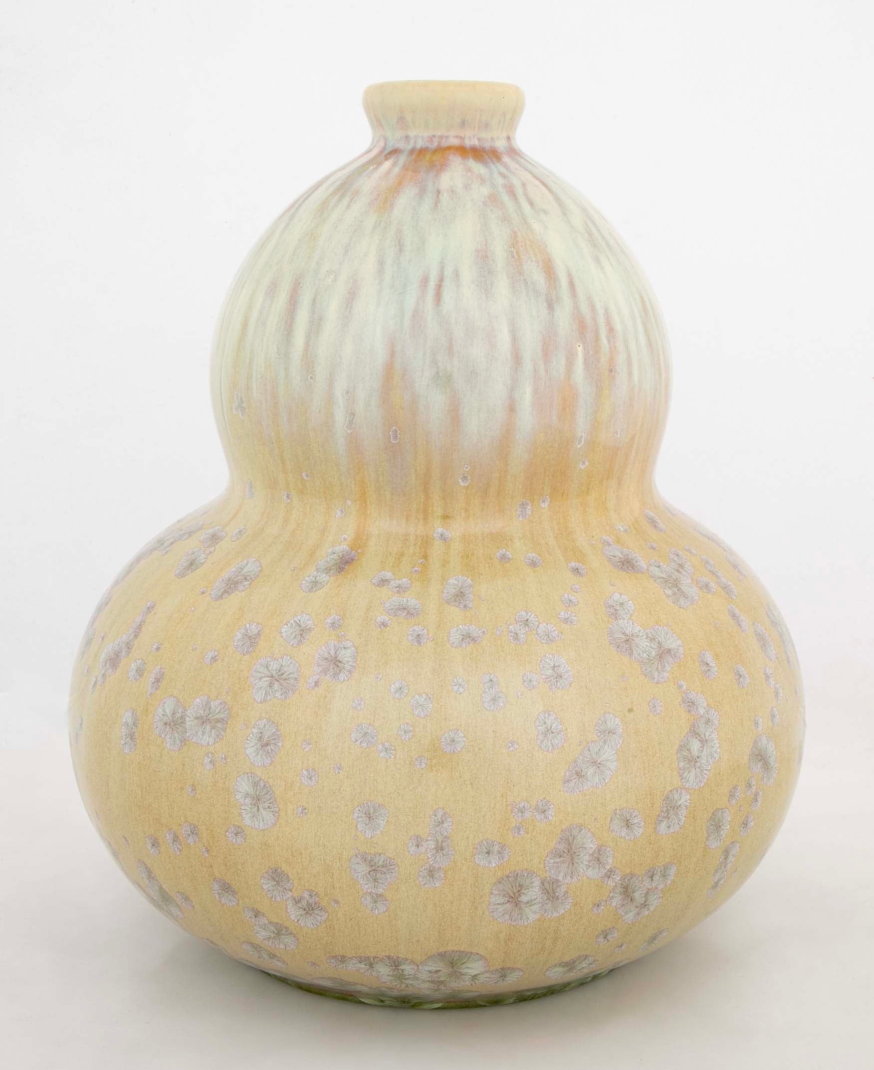 Double Gourd Vase by Mougin Freres with Crystalline and Drip Glaze