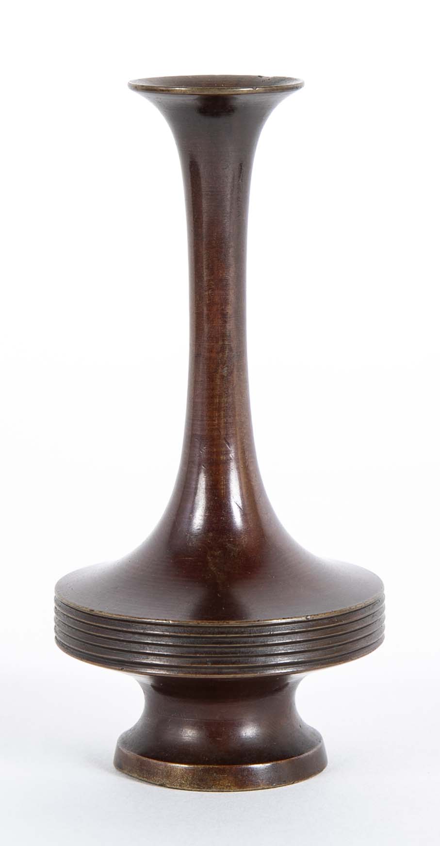 Long Necked Patinated Japanese Bronze Vessel