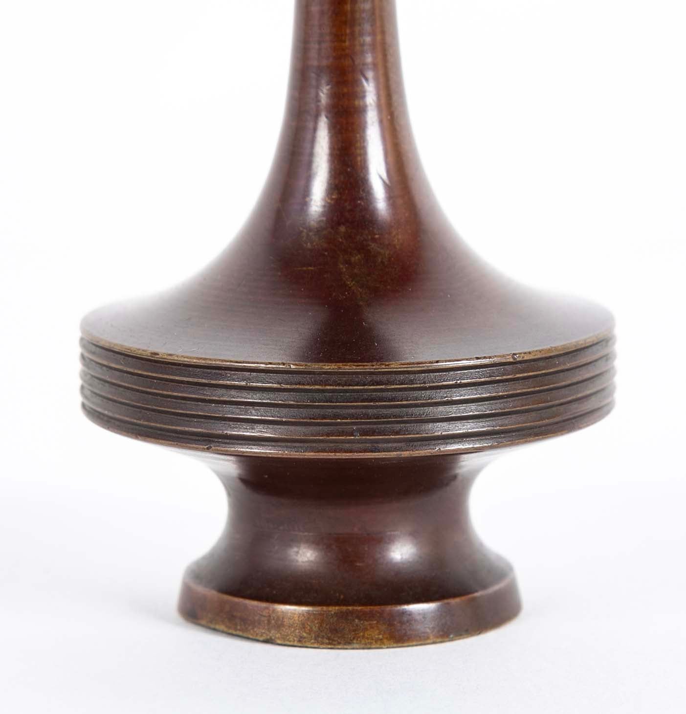 Long Necked Patinated Japanese Bronze Vessel